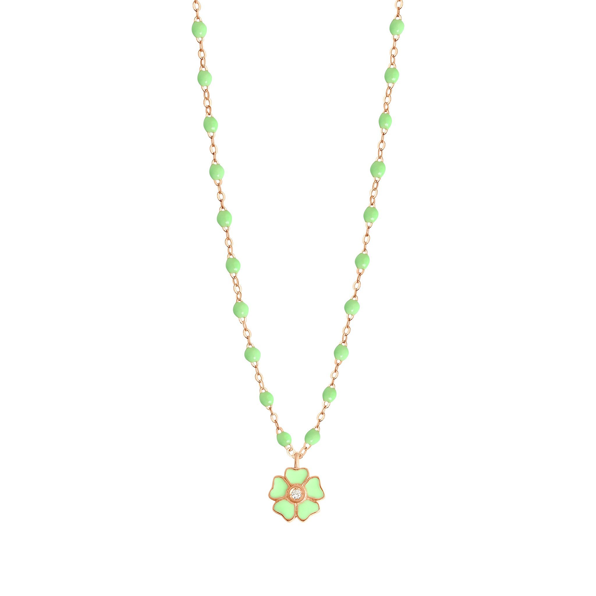 Collier anis Fleur, diamant, or rose, 42 cm