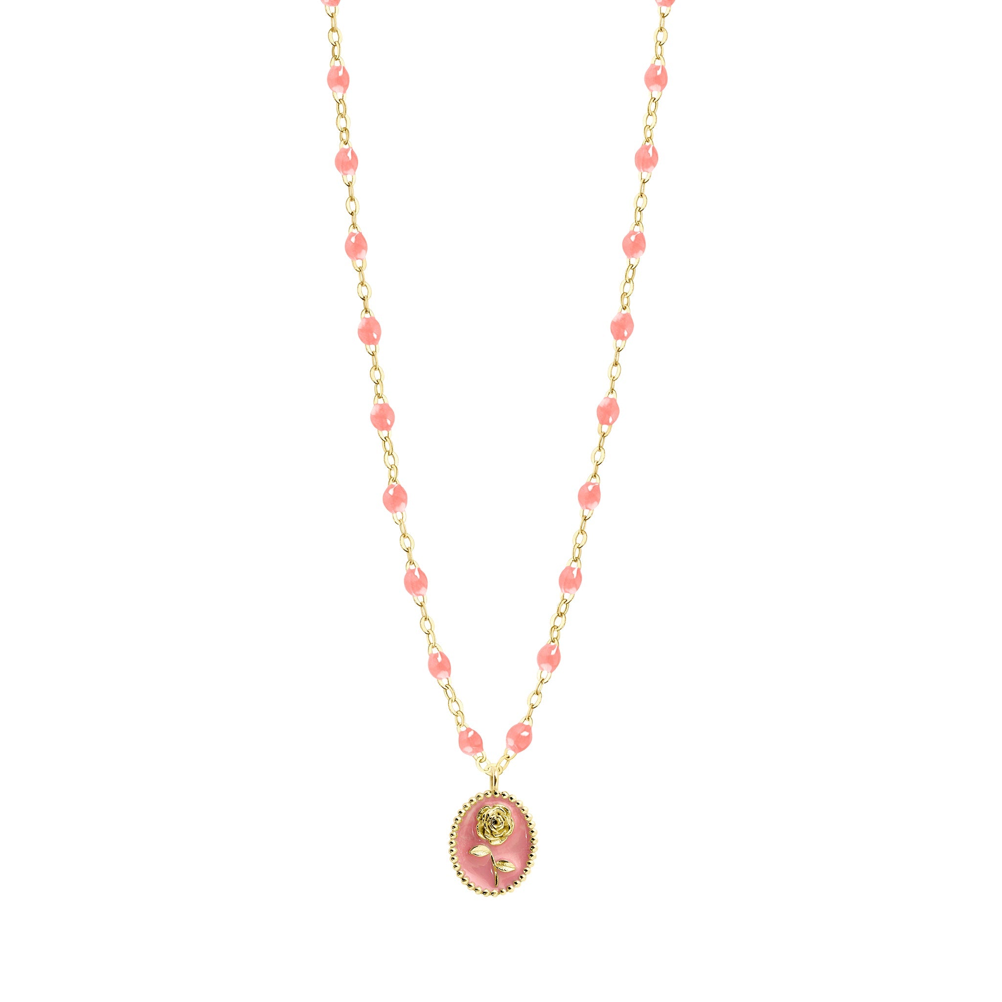 Collier Rose résine fuchsia, or jaune, 42 cm voyage Référence :  b1fl002j0942xx -1