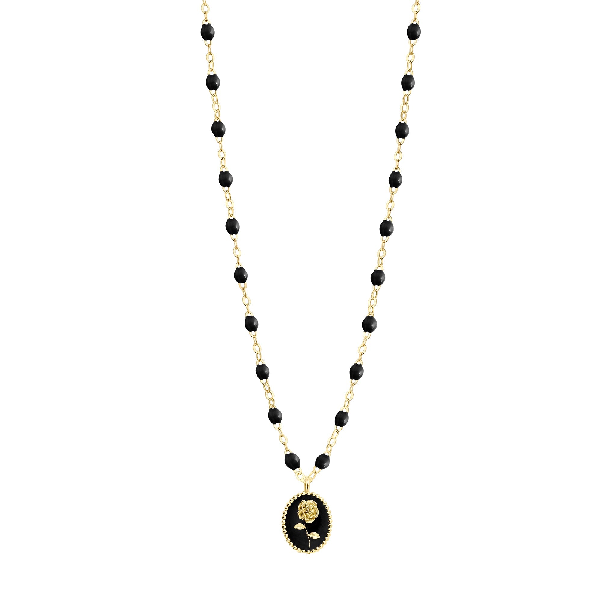 Collier Rose résine noire, or jaune, 42 cm voyage Référence :  b1fl002j2042xx -1