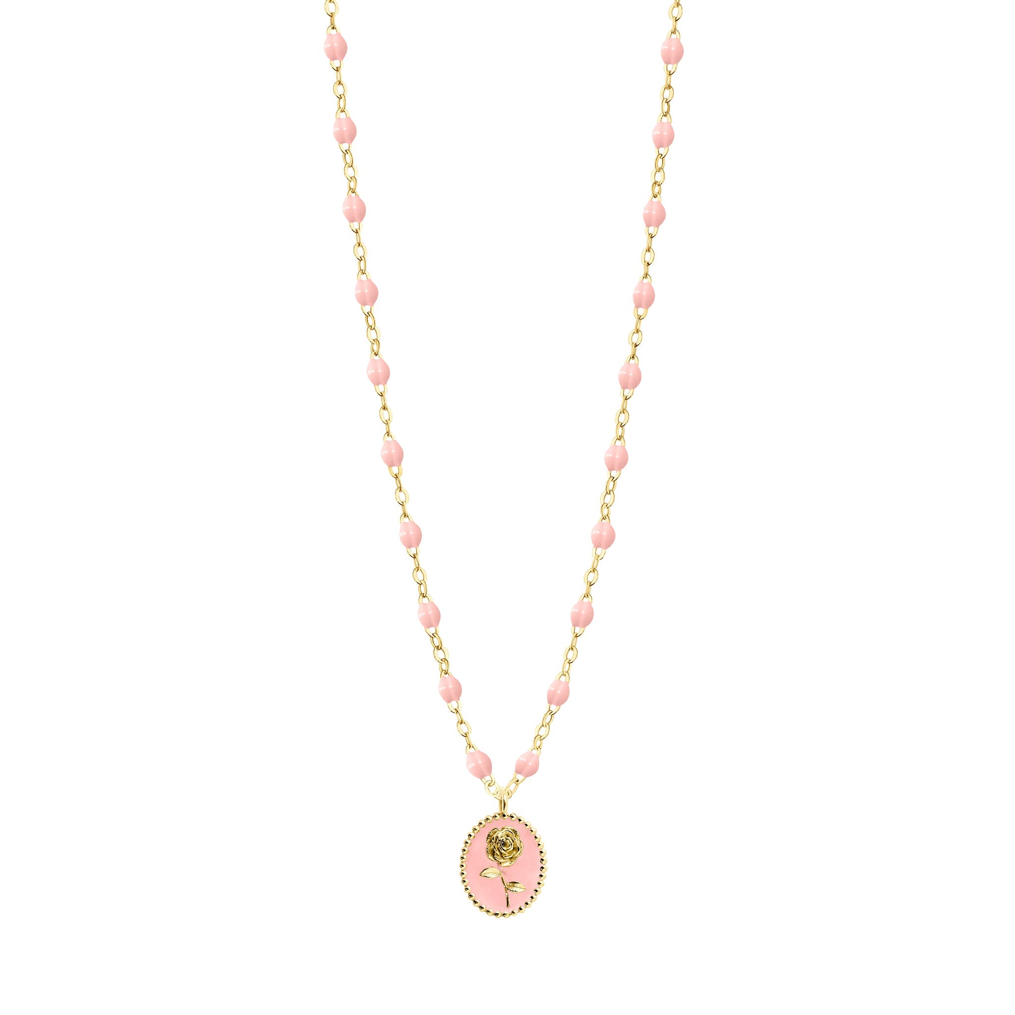 Collier Rose résine rose bébé, or jaune, 42 cm voyage Référence :  b1fl002j2842xx -1