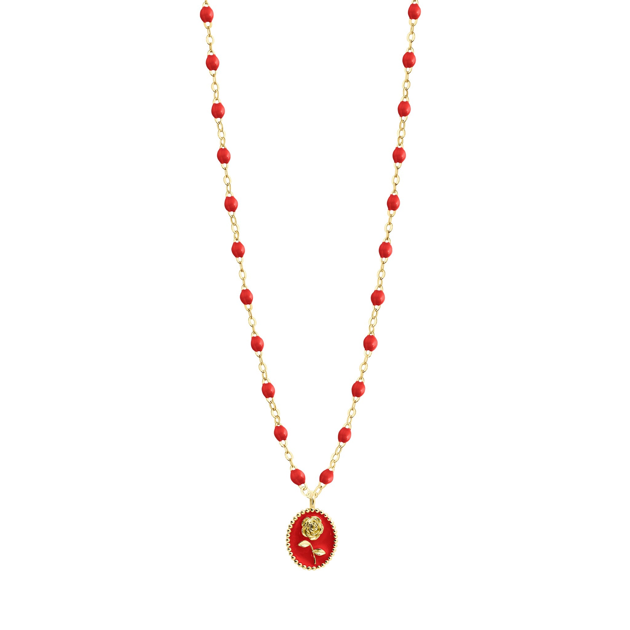 Collier Rose résine coquelicot, or jaune, 42 cm voyage Référence :  b1fl002j3142xx -1