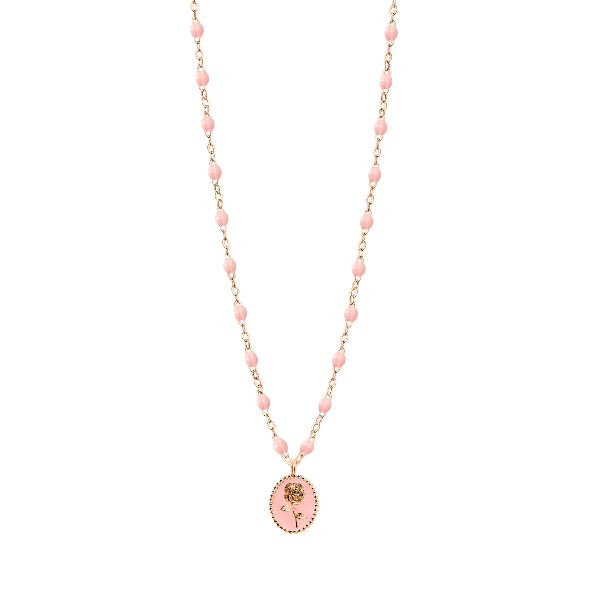 Collier Rose résine rose bébé, or rose, 42 cm voyage Référence :  b1fl002r2842xx -1