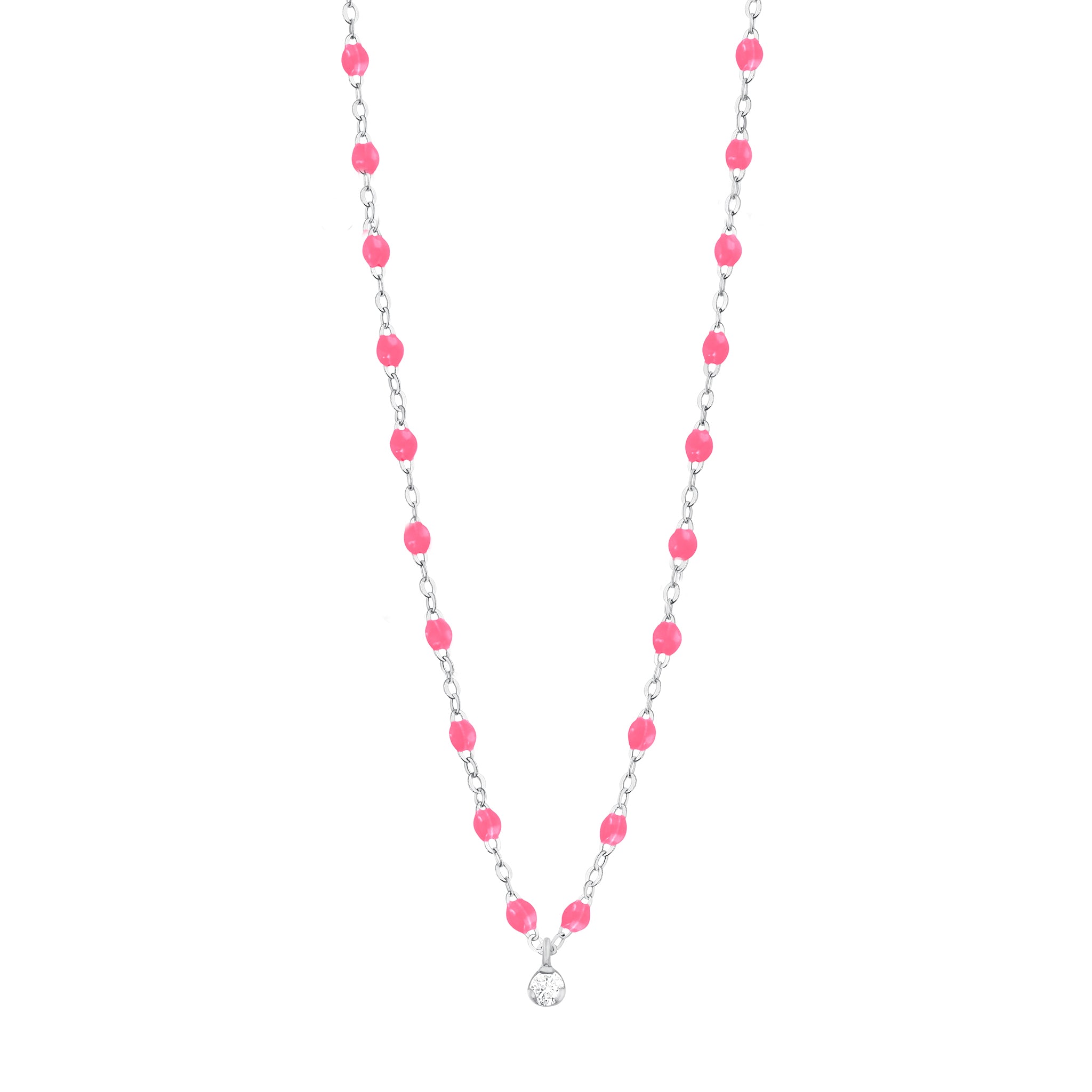 Collier rose fluo Gigi Suprême, or blanc, 1 diamant, 42 cm gigi suprême Référence :  b1gs001g2942di -1