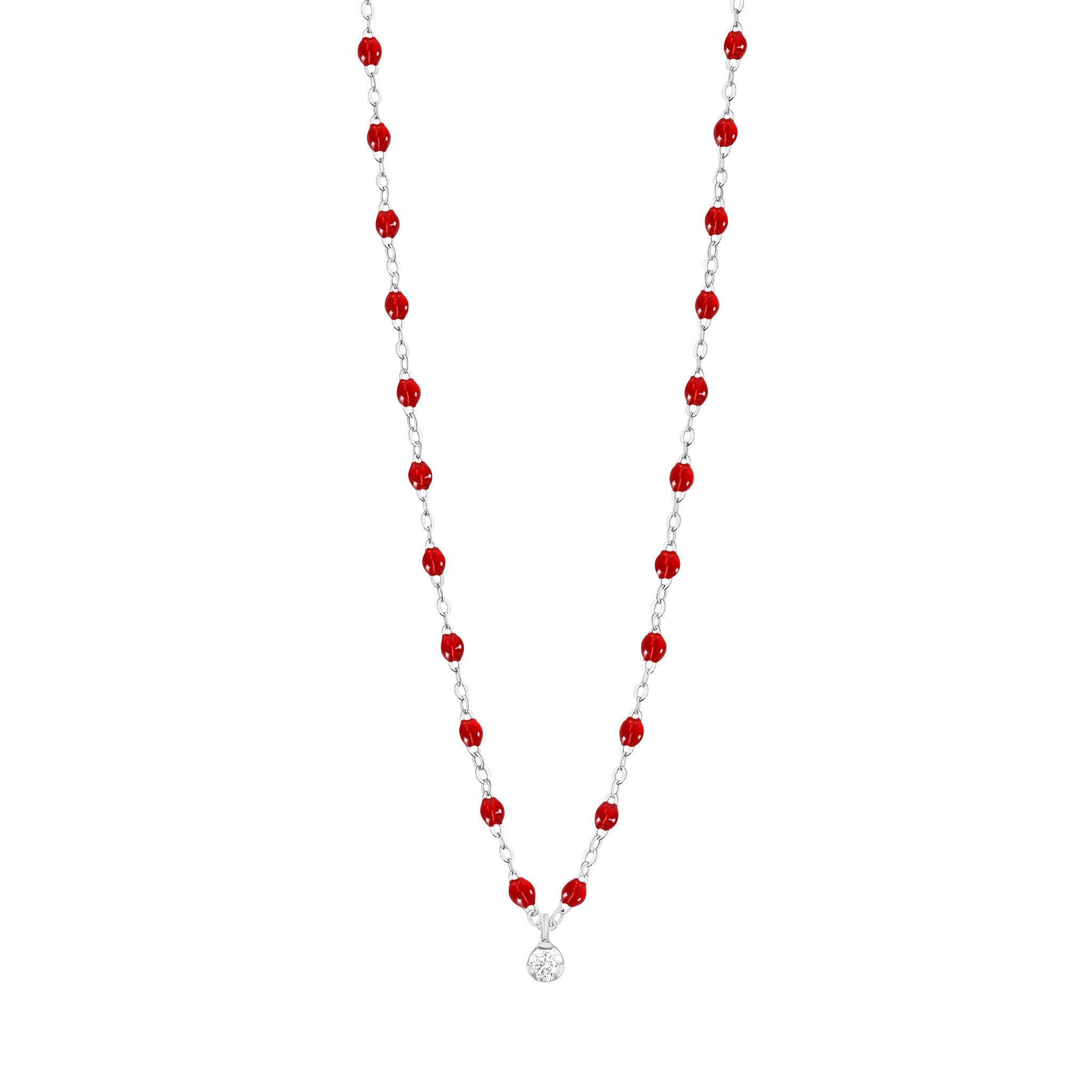 Collier rubis Gigi Suprême, or blanc, 1 diamant, 42 cm