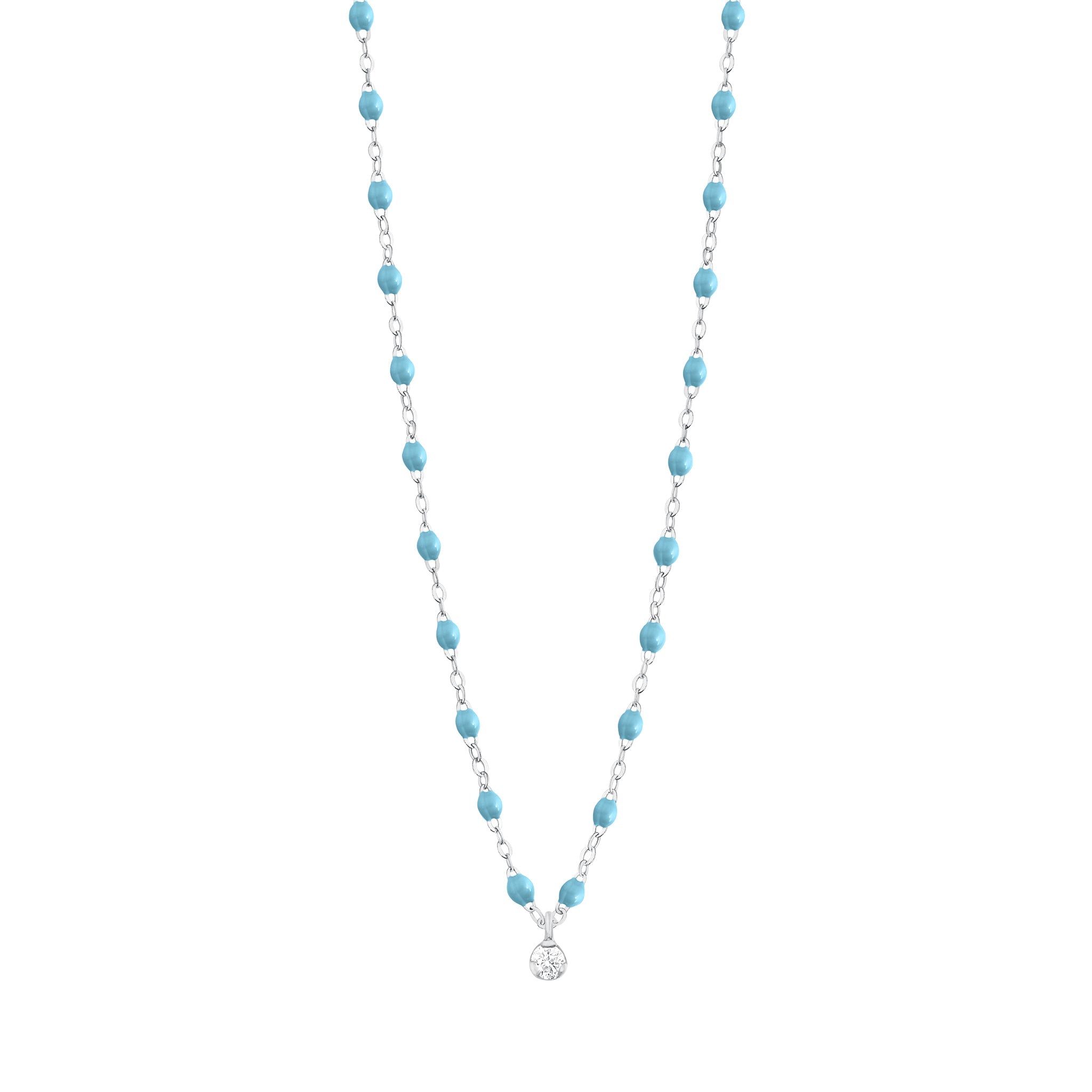 Collier turquoise Gigi Suprême, or blanc, 1 diamant, 42 cm