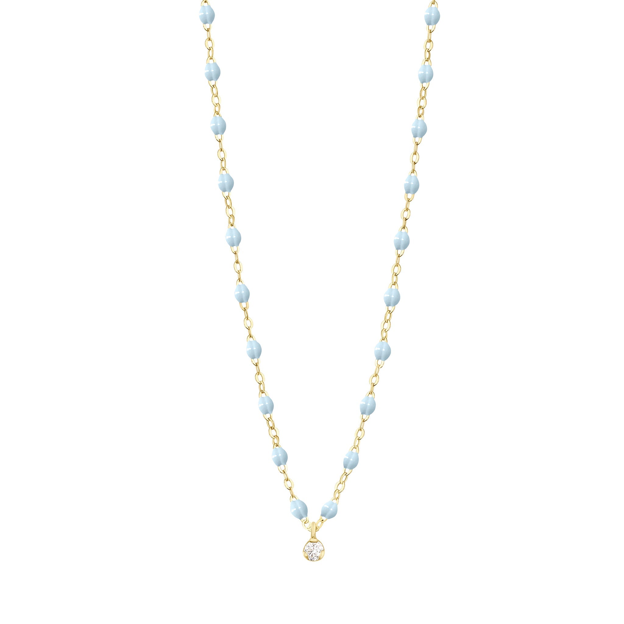 Collier bleu layette Gigi Suprême, or jaune, 1 diamant, 42 cm