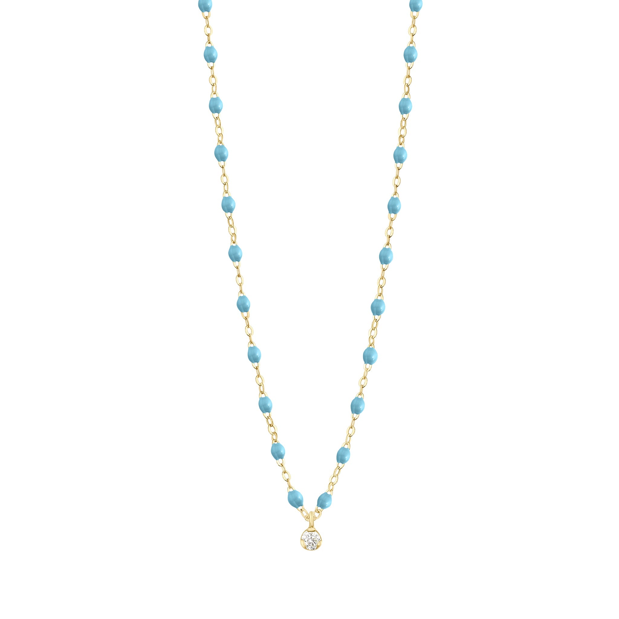 Collier turquoise Gigi Suprême, or jaune, 1 diamant, 42 cm