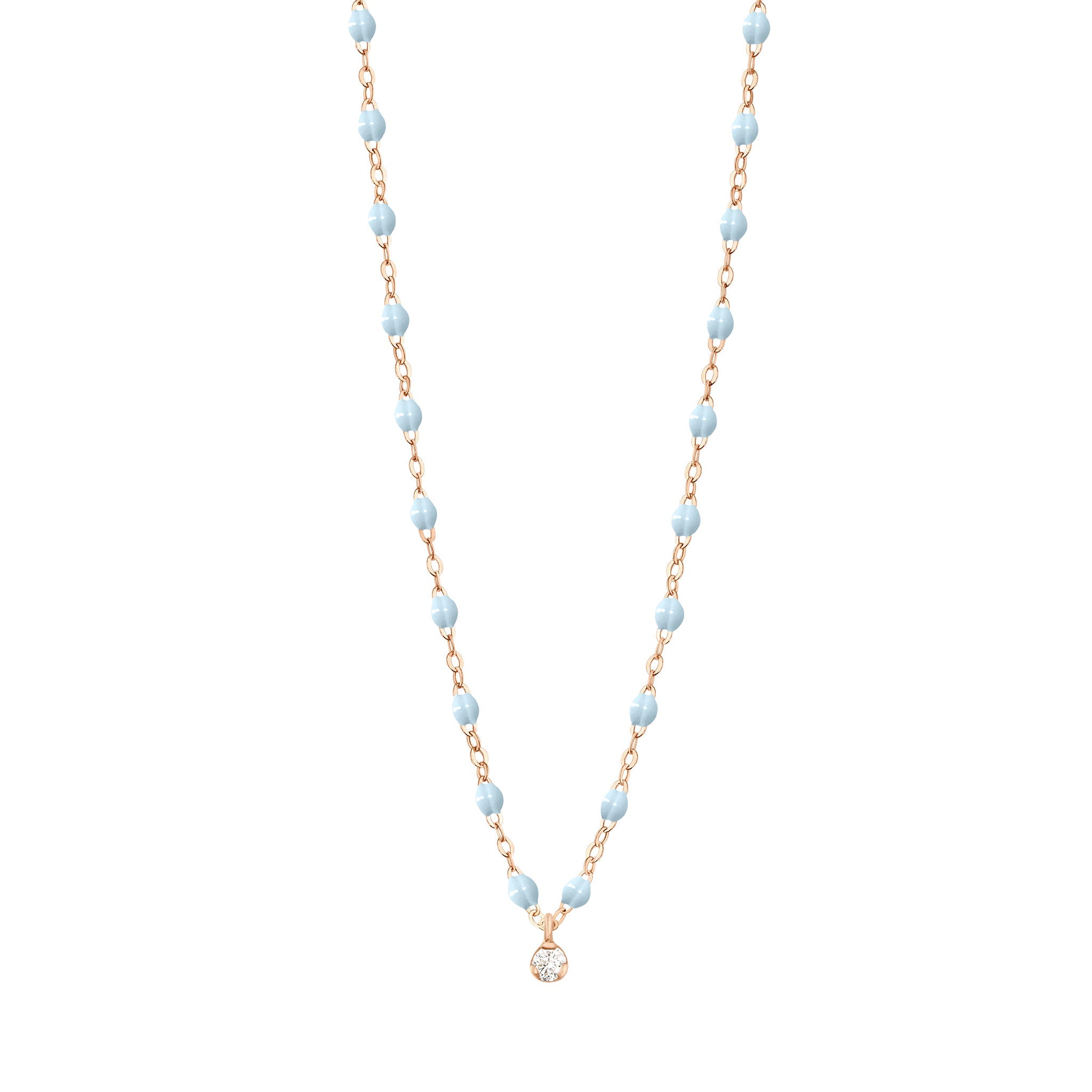 Collier bleu layette Gigi Suprême, or rose, 1 diamant, 42 cm