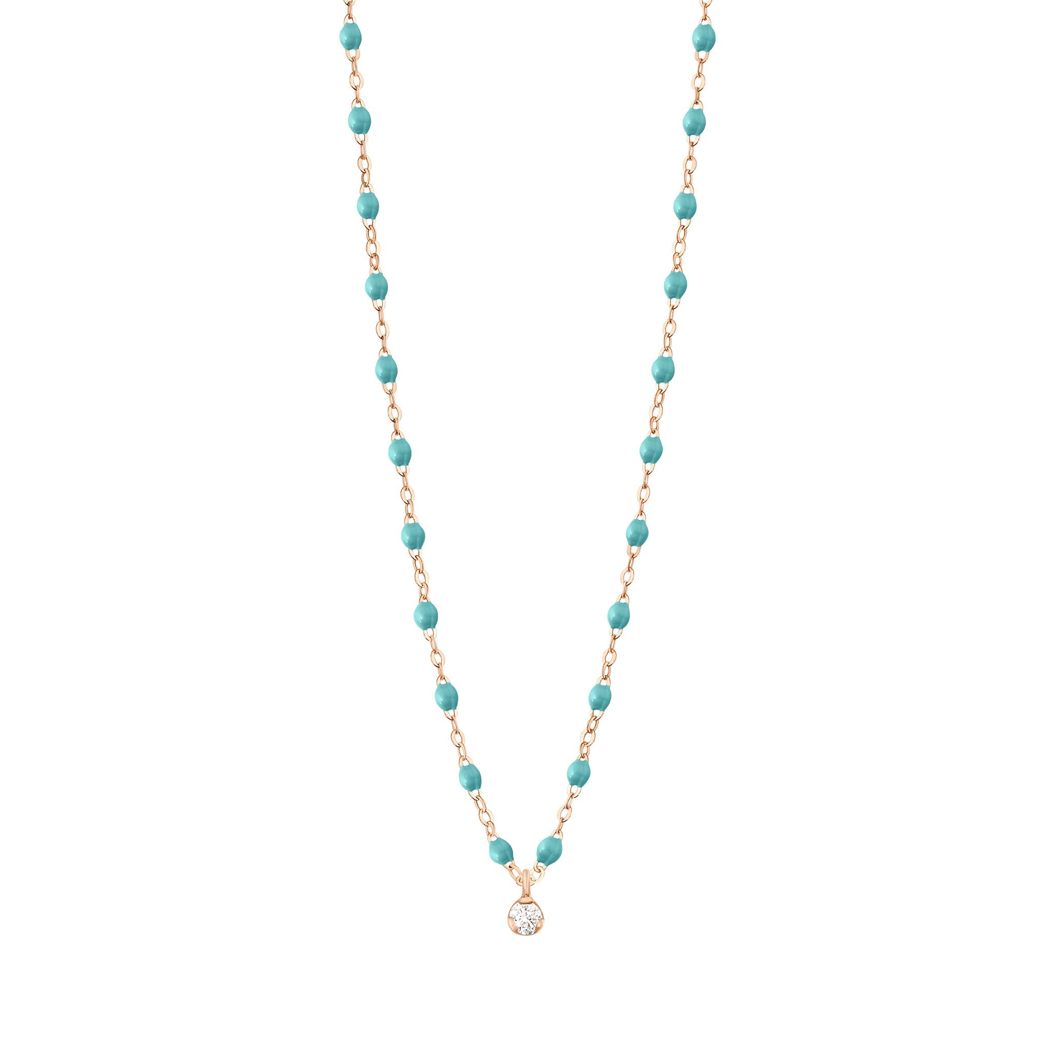 Collier turquoise vert Gigi Suprême, or rose, 1 diamant, 42 cm