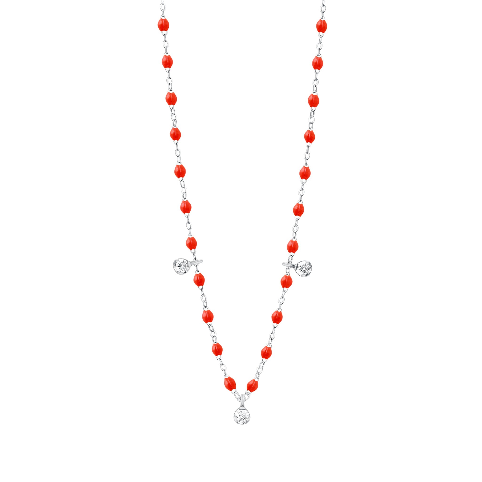 Collier corail Gigi Suprême, or blanc, 3 diamants, 45 cm gigi suprême Référence :  b1gs003g5845di -1