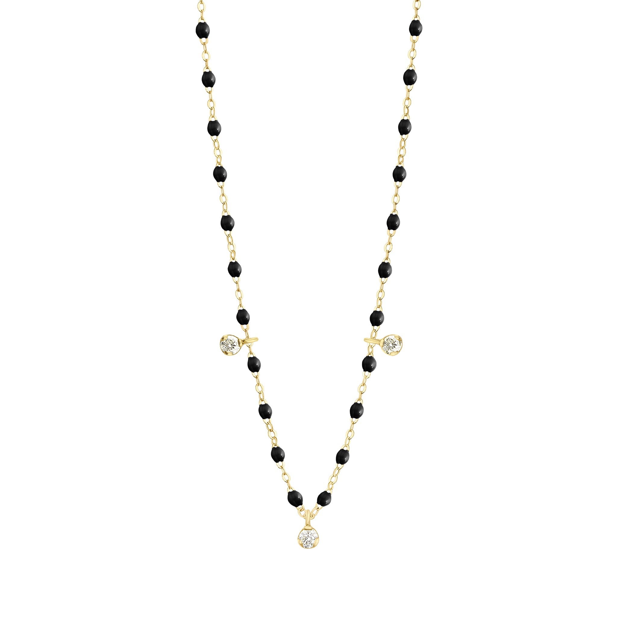 Collier noir Gigi Suprême, or jaune, 3 diamants, 45 cm