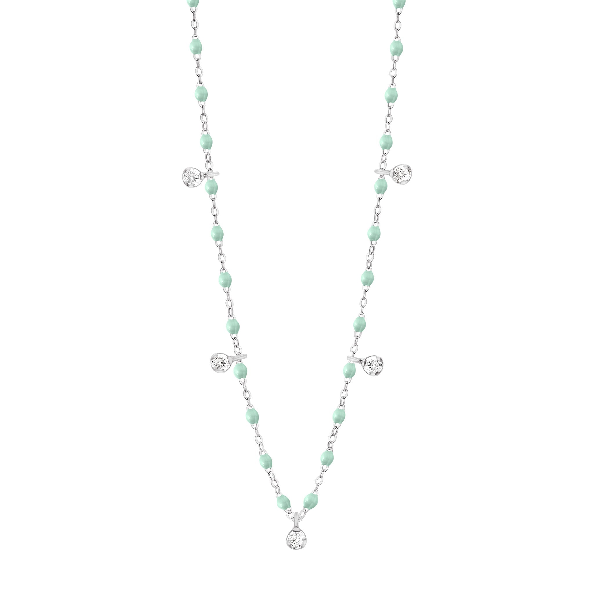 Collier jade Gigi Suprême, or blanc, 5 diamants, 45 cm