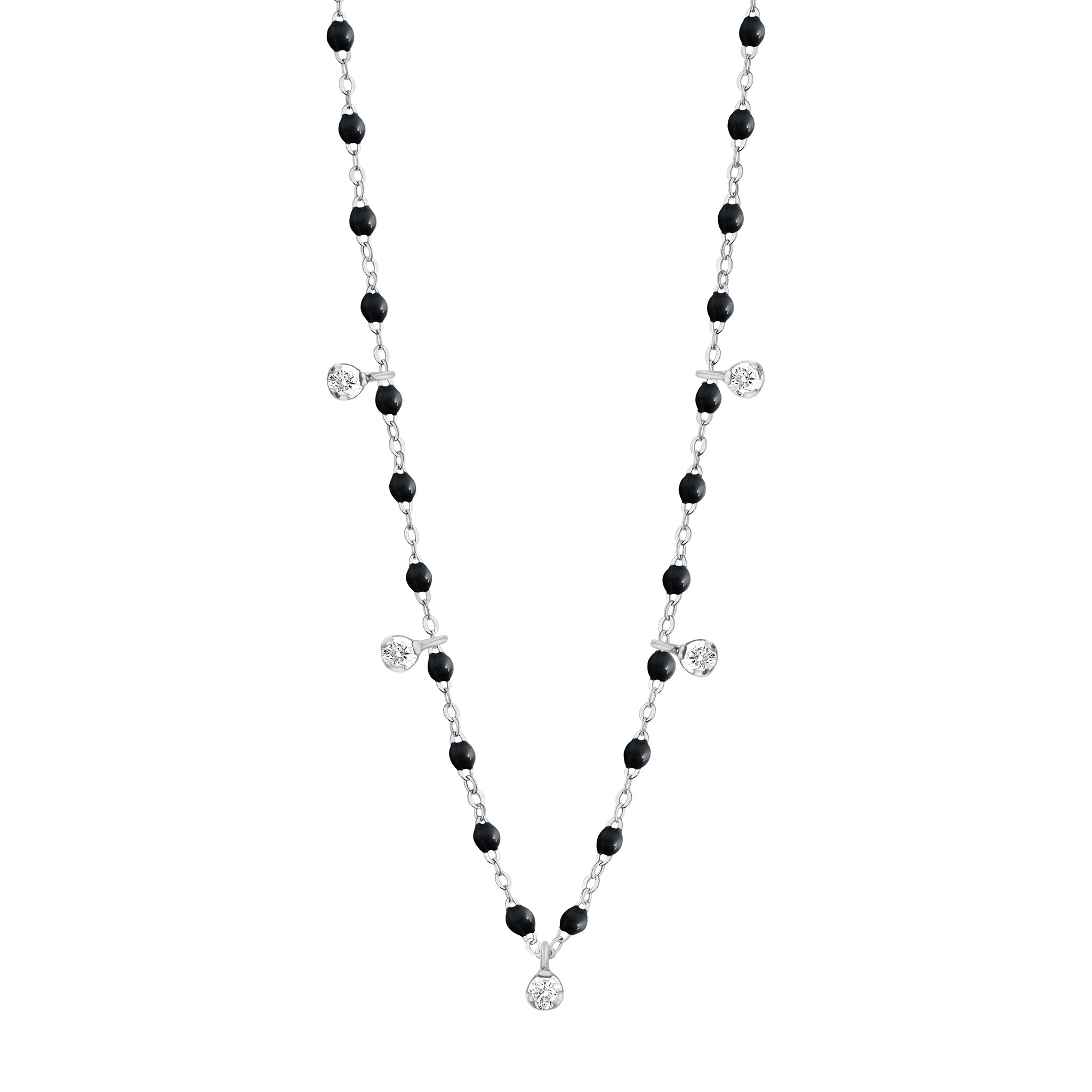 Collier noir Gigi Suprême, or blanc, 5 diamants, 45 cm gigi suprême Référence :  b1gs005g2045di -1