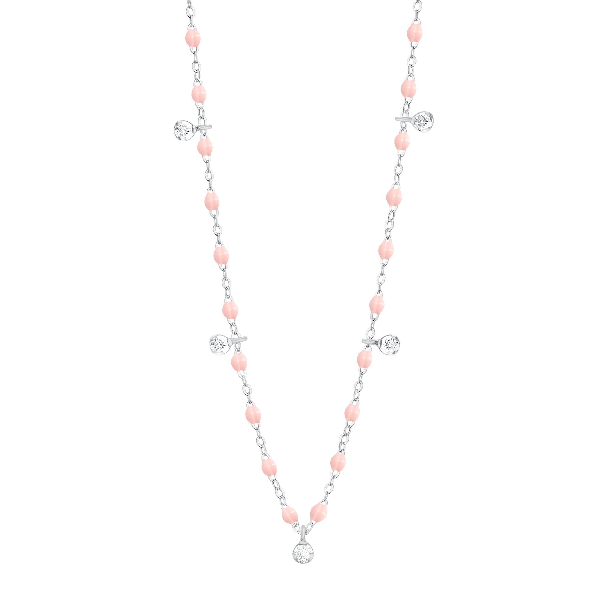 Collier rose bébé Gigi Suprême, or blanc, 5 diamants, 45 cm