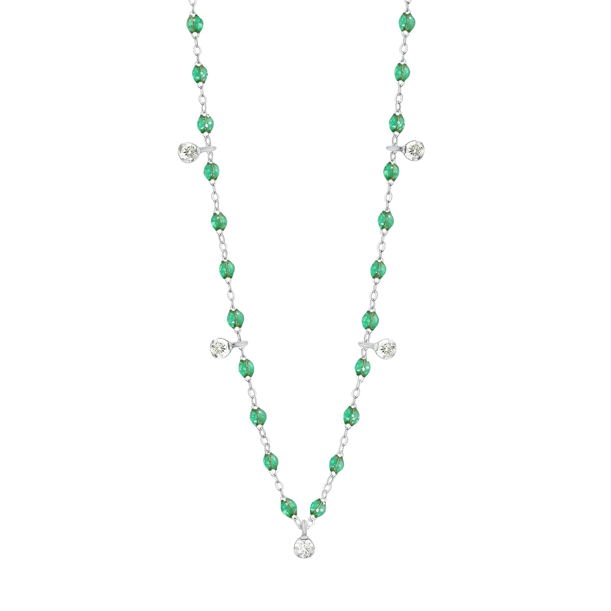 Collier menthe Gigi Suprême, or blanc, 5 diamants, 45 cm