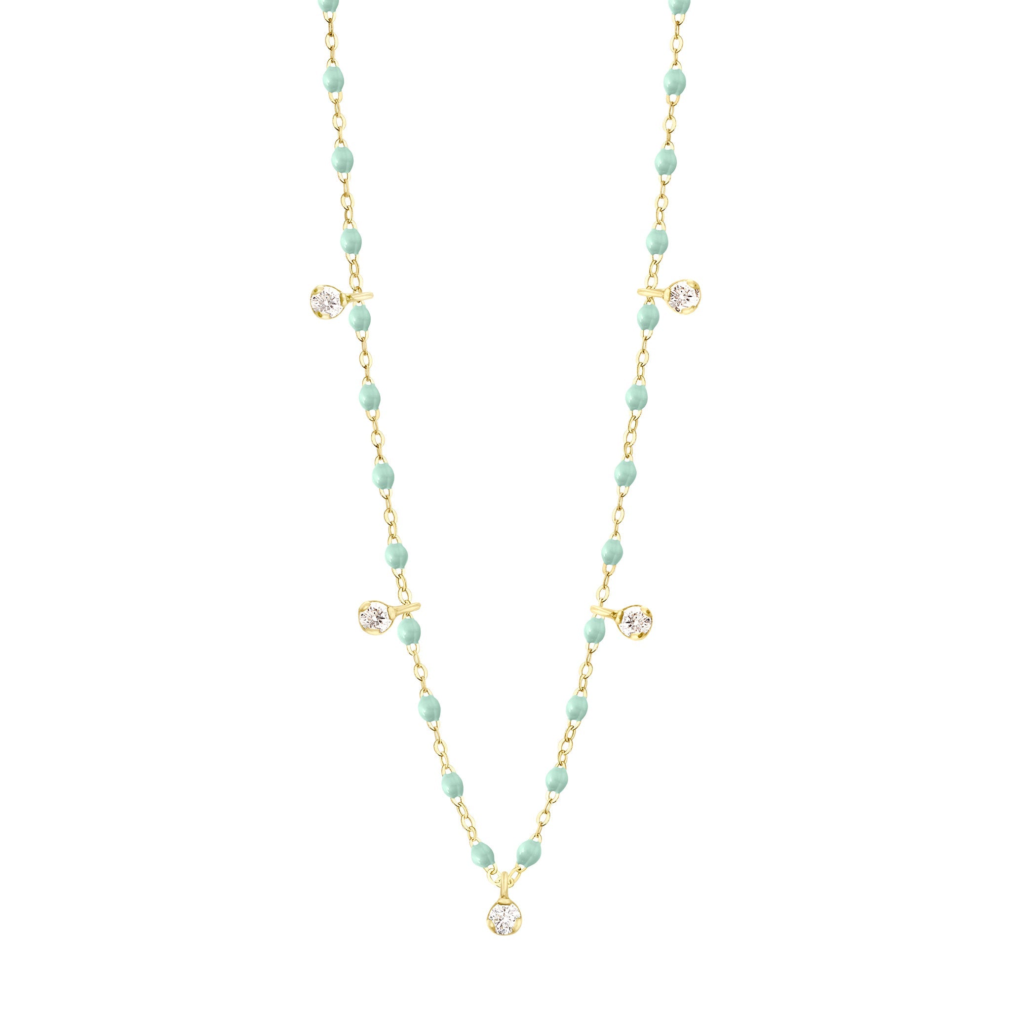 Collier jade Gigi Suprême, or jaune, 5 diamants, 45 cm