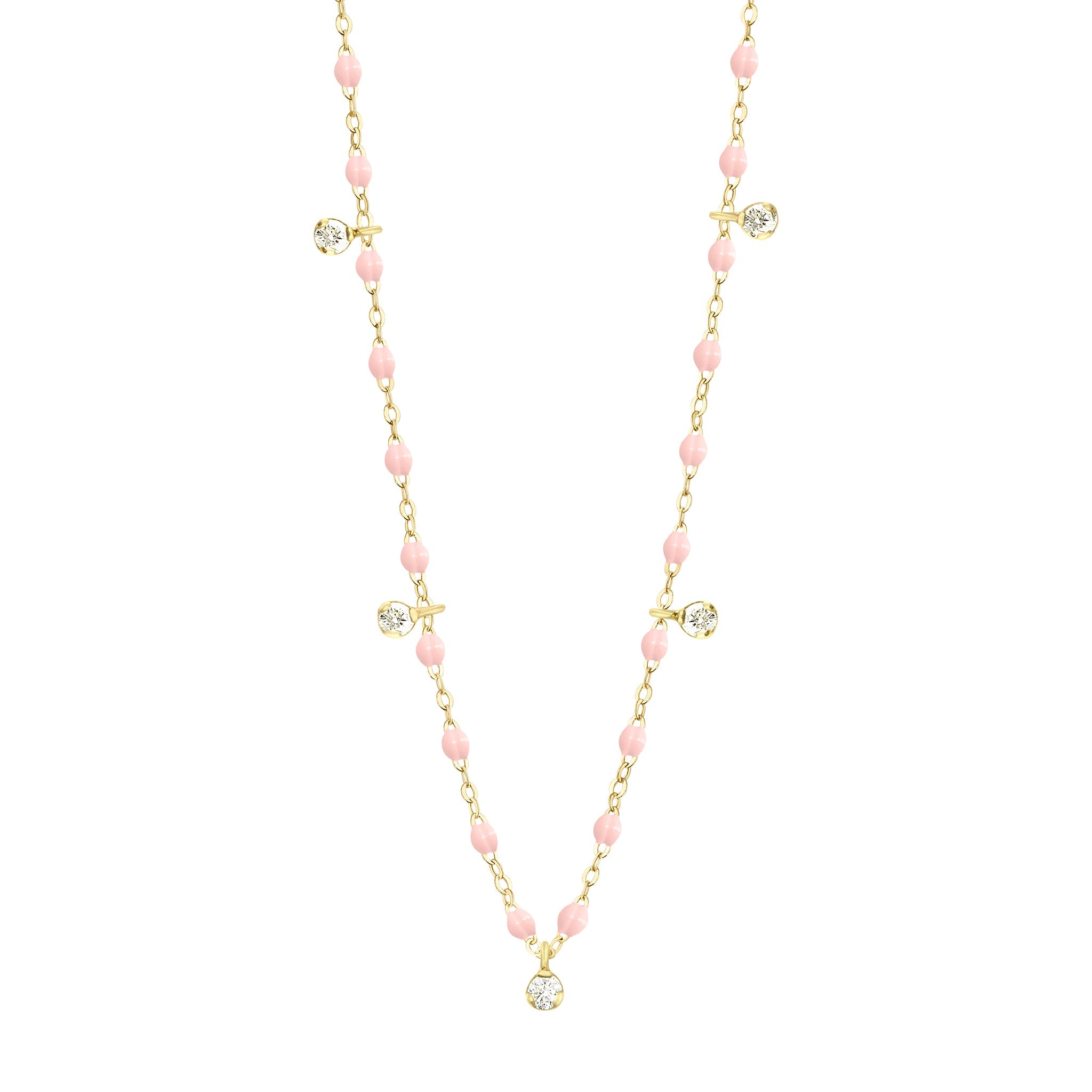 Collier rose bébé Gigi Suprême, or jaune, 5 diamants, 45 cm