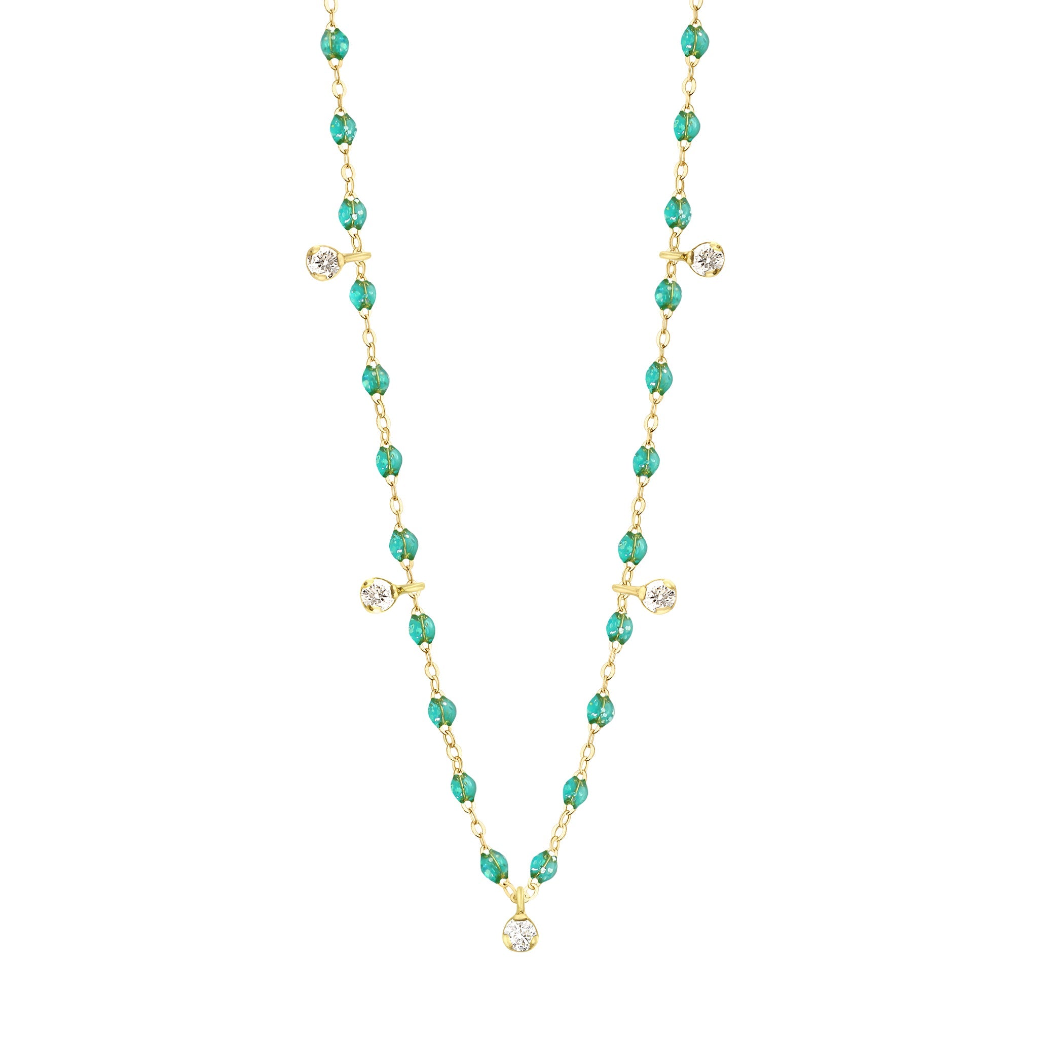 Collier menthe Gigi Suprême, or jaune, 5 diamants, 45 cm