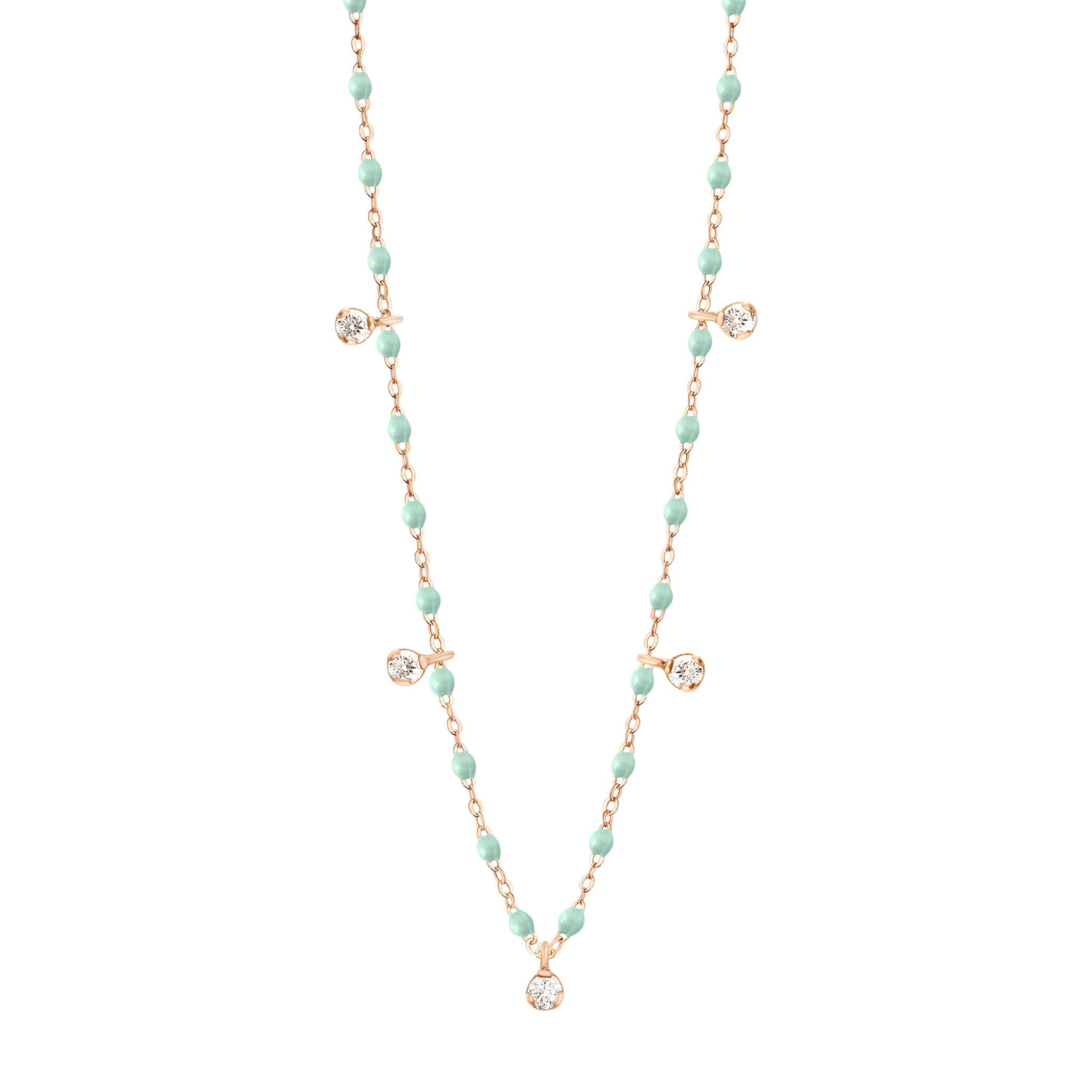 Collier jade Gigi Suprême, or rose, 5 diamants, 45 cm