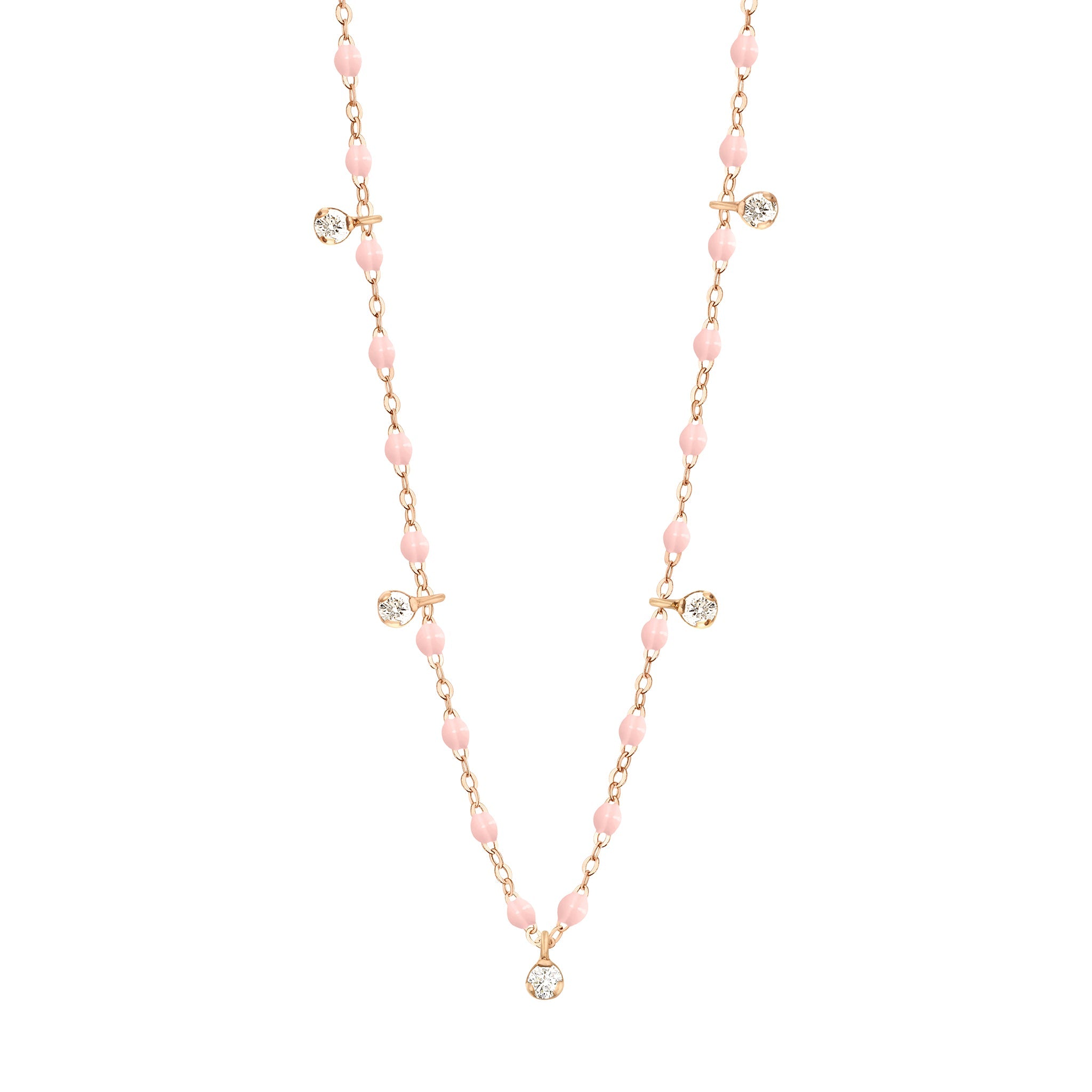 Collier rose bébé Gigi Suprême, or rose, 5 diamants, 45 cm