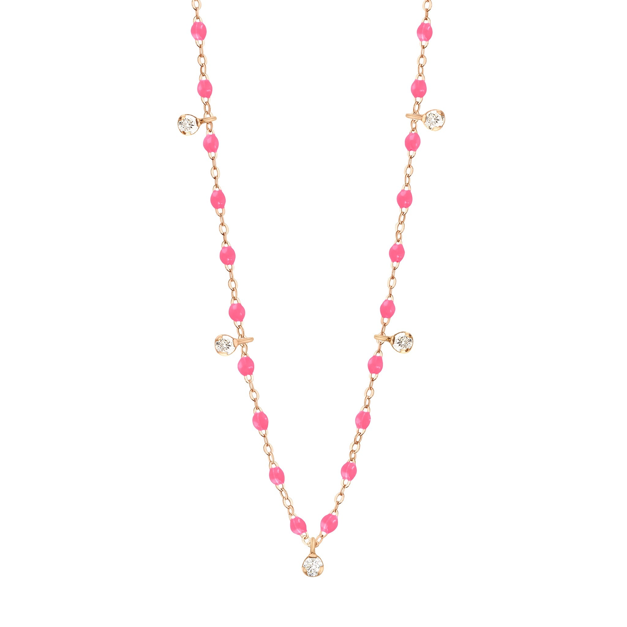 Collier rose fluo Gigi Suprême, or rose, 5 diamants, 45 cm