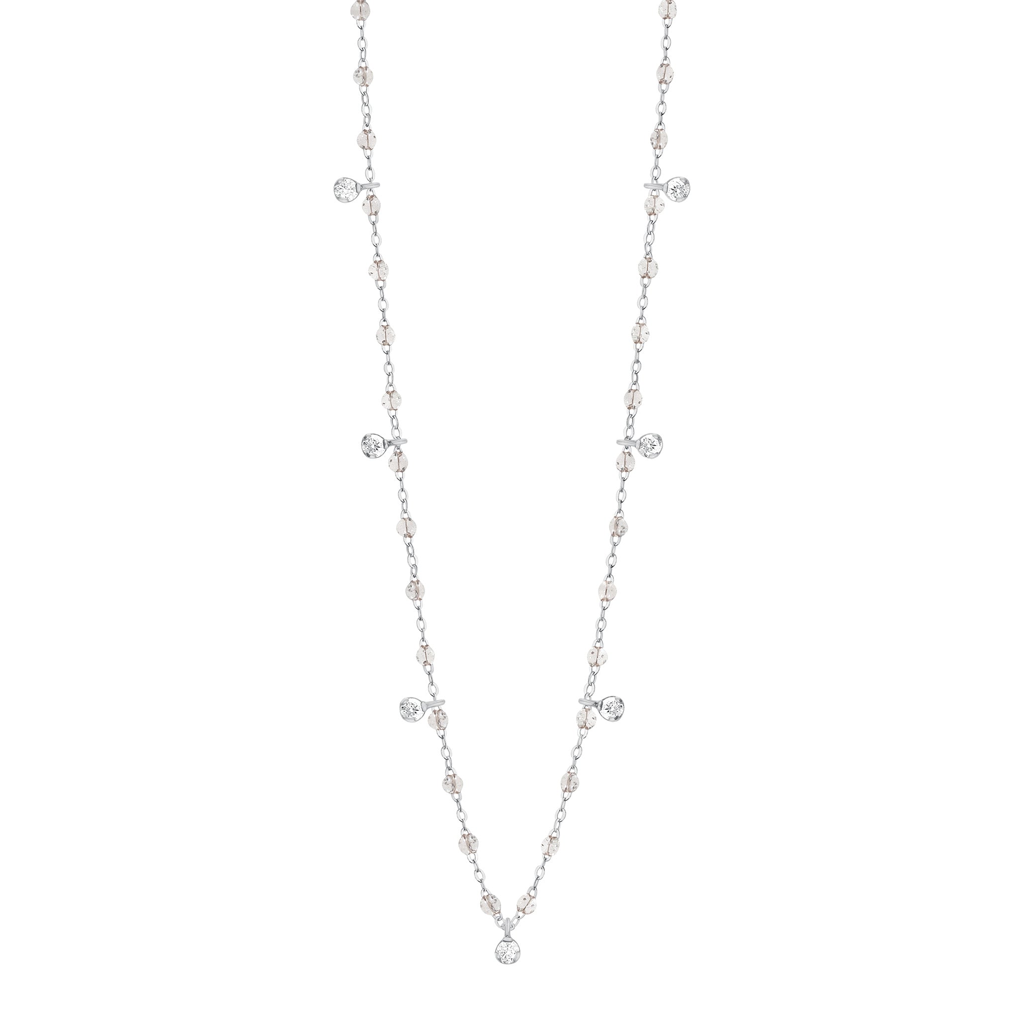 Collier sparkle Gigi Suprême, or blanc, 7 diamants, 50 cm