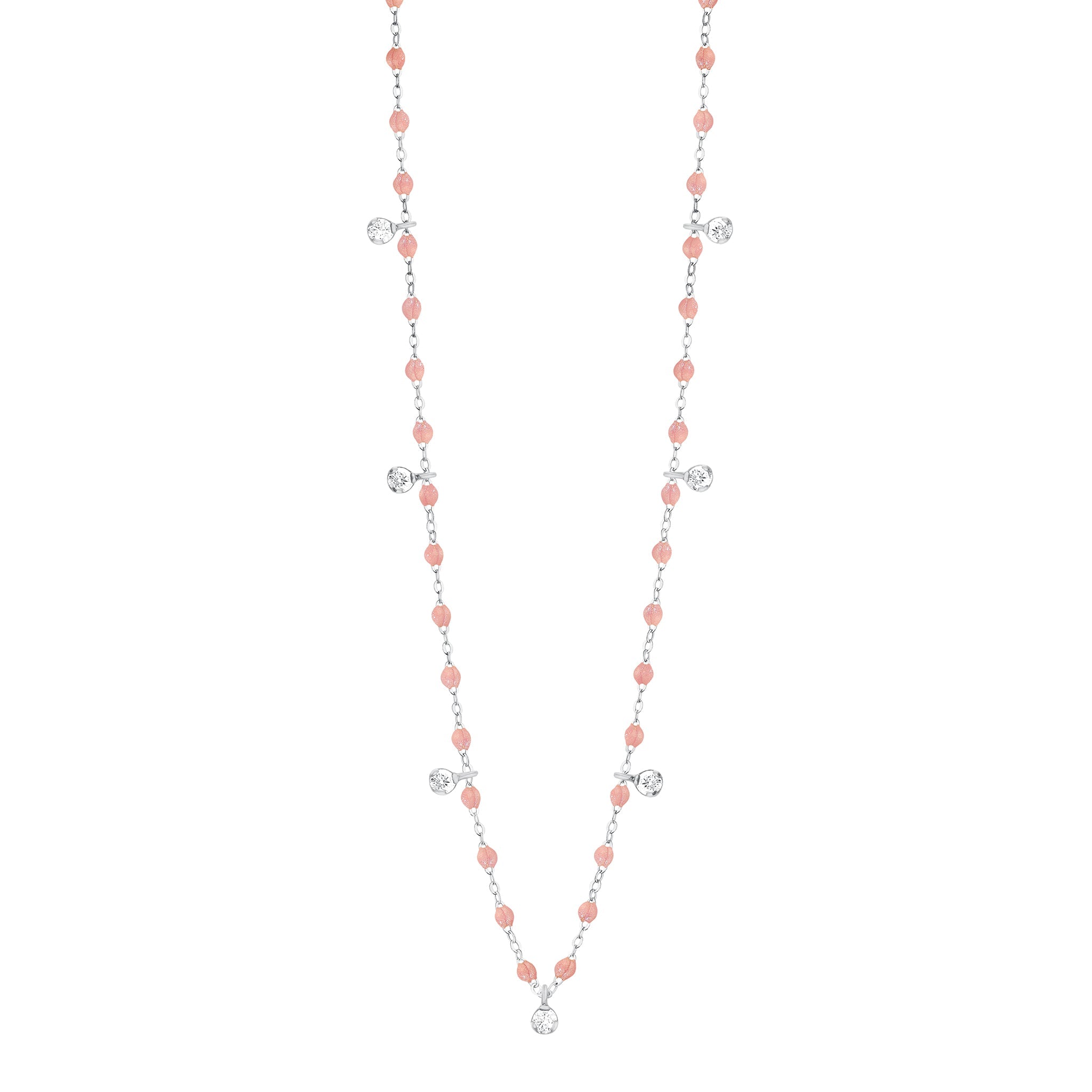 Collier blush Gigi Suprême, or blanc, 7 diamants, 50 cm