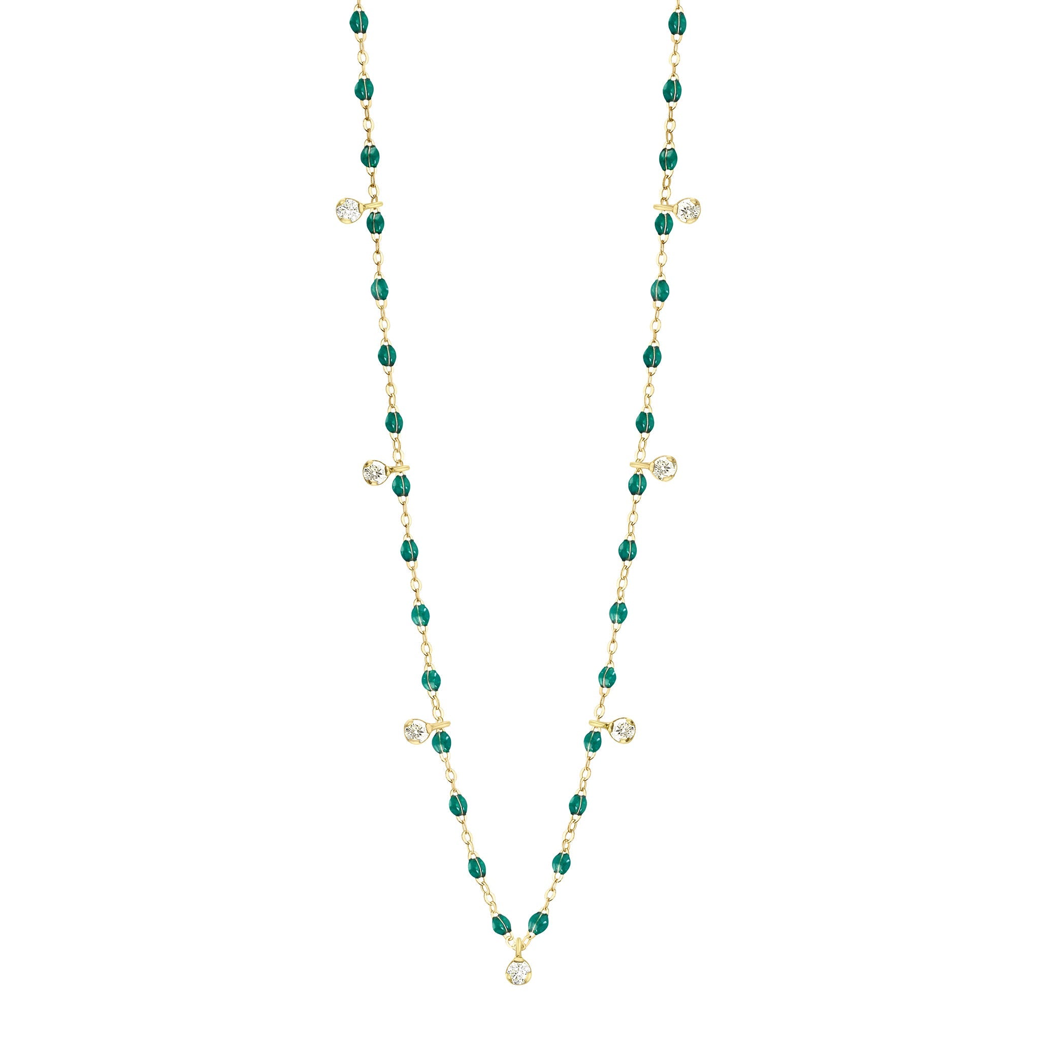 Collier émeraude Gigi Suprême, or jaune, 7 diamants, 50 cm