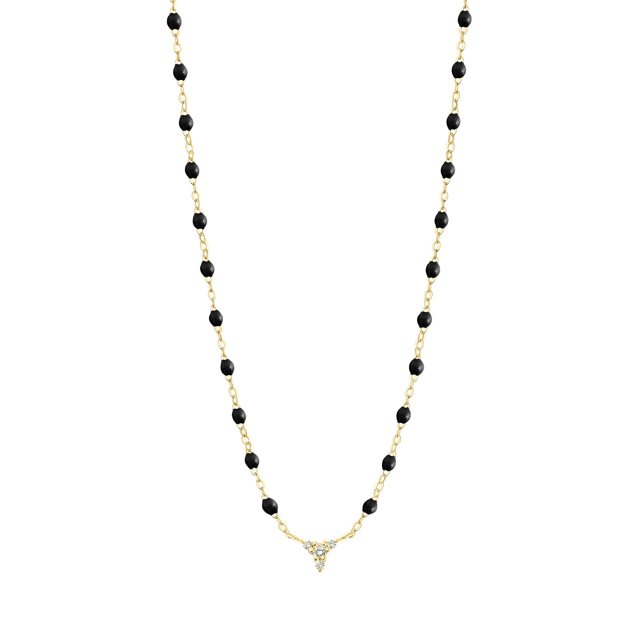 Collier noir petit Kosmos, diamants, or jaune, 42 cm