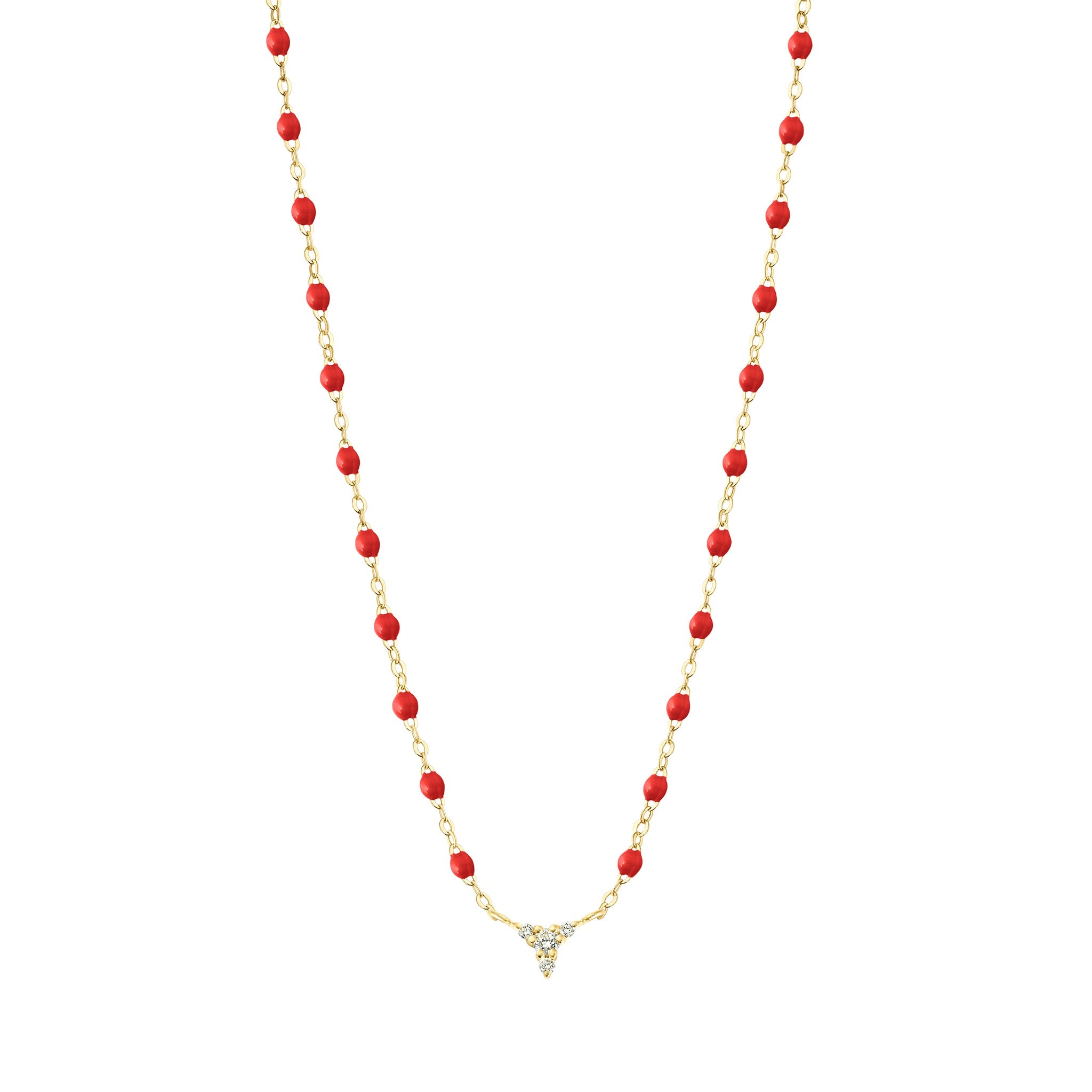 Collier coquelicot petit Kosmos, diamants, or jaune, 42 cm