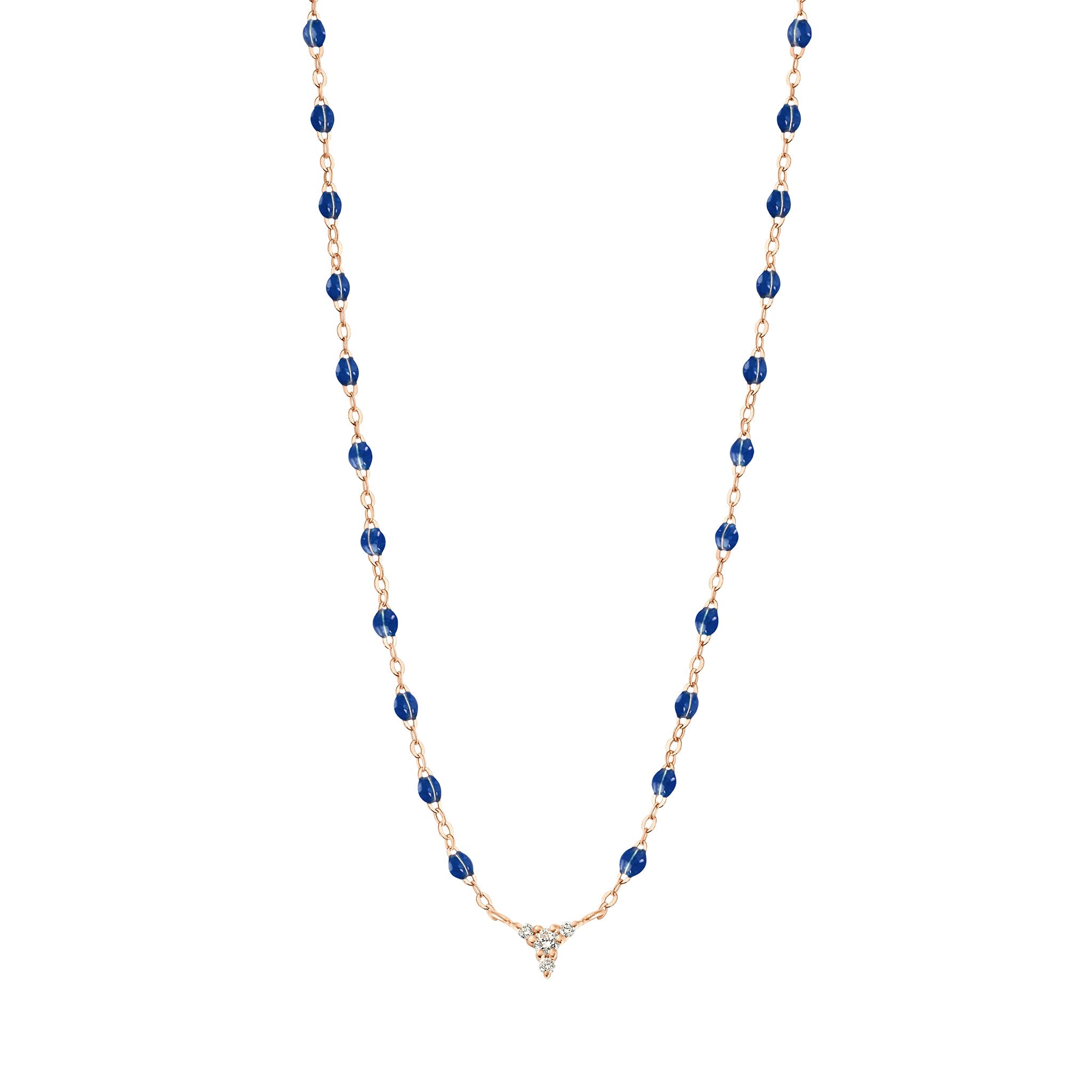 Collier prusse petit Kosmos, diamants, or rose, 42 cm