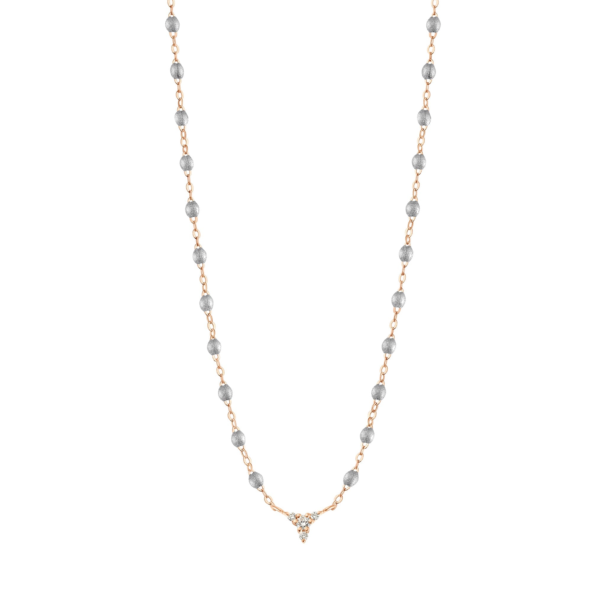 Collier argent petit Kosmos, diamants, or rose, 42 cm