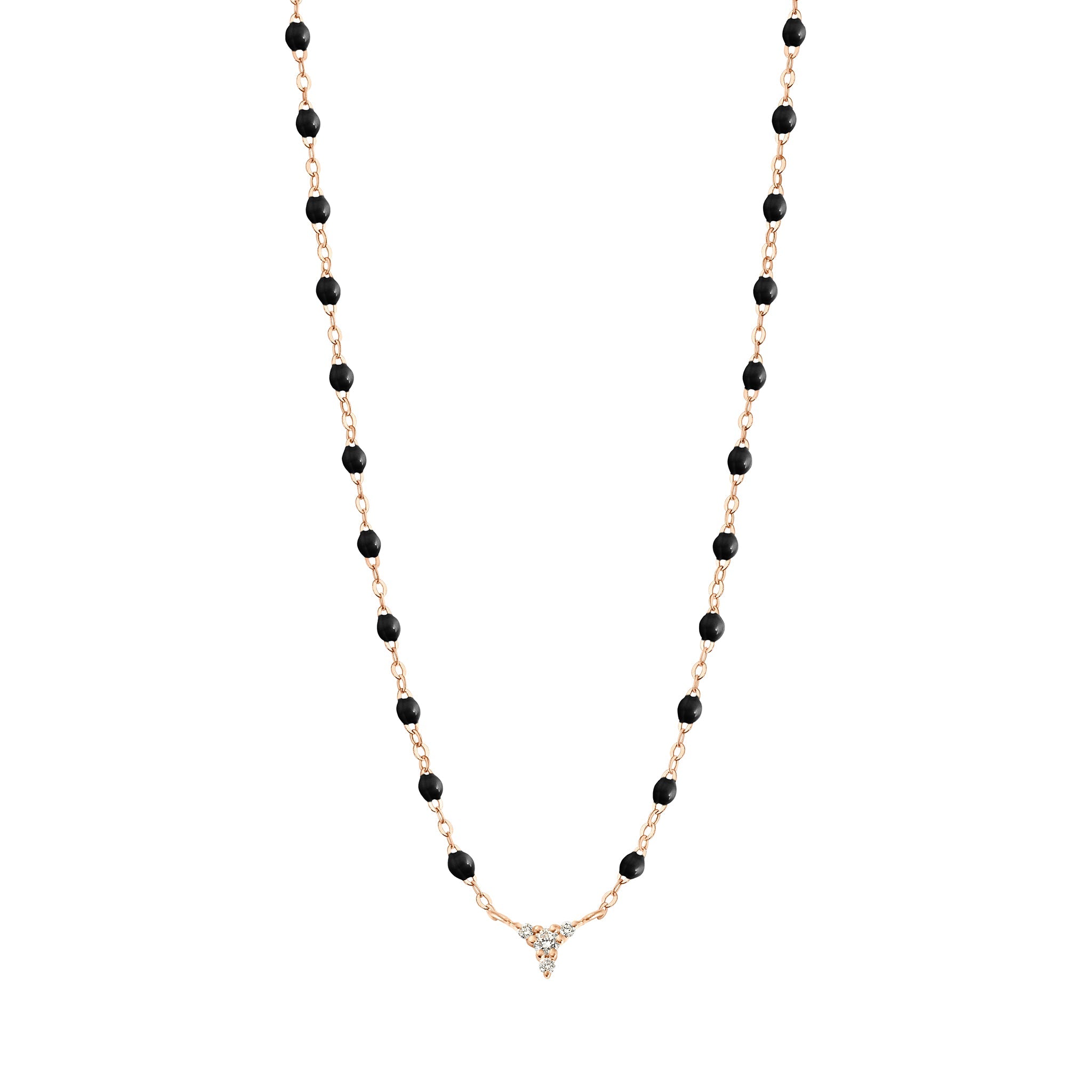 Collier noir petit Kosmos, diamants, or rose, 42 cm