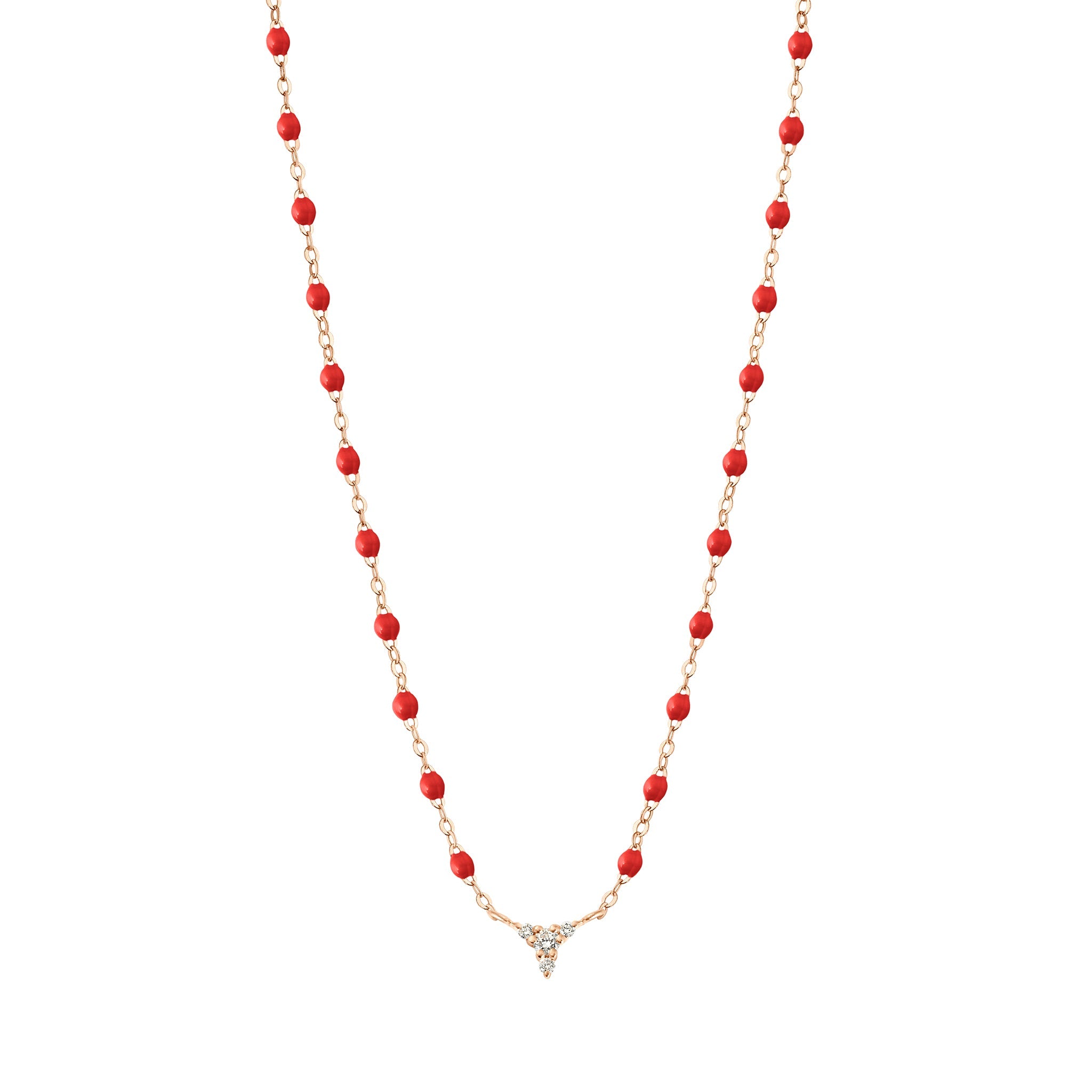 Collier coquelicot petit Kosmos, diamants, or rose, 42 cm