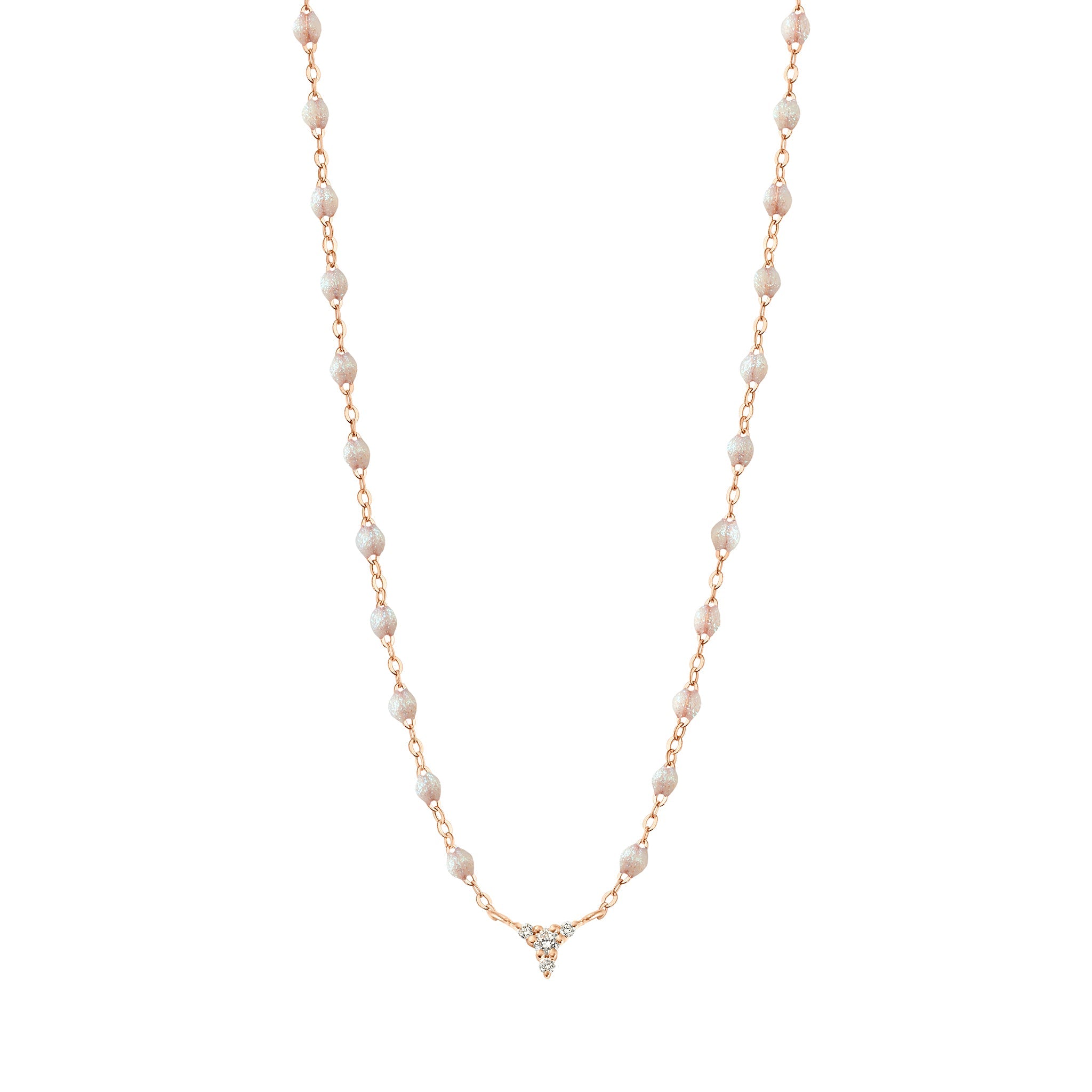 Collier opale petit Kosmos, diamants, or rose, 42 cm