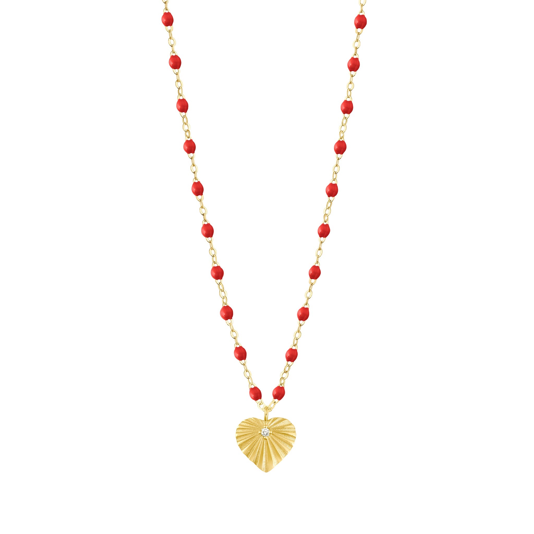 Collier coquelicot Cœur Lumière, diamant, or jaune, 42 cm