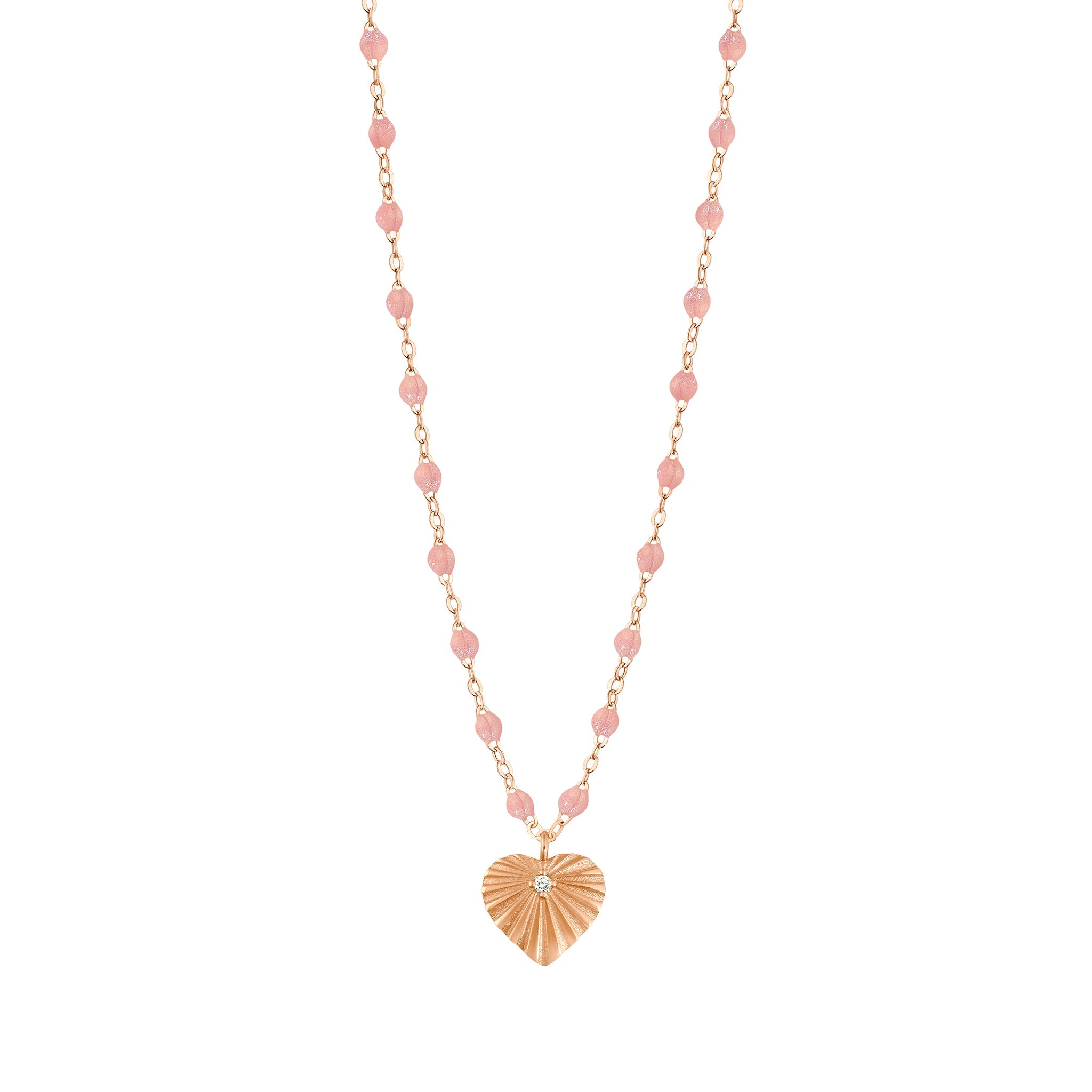 Collier blush Cœur Lumière, diamant, or rose, 42 cm