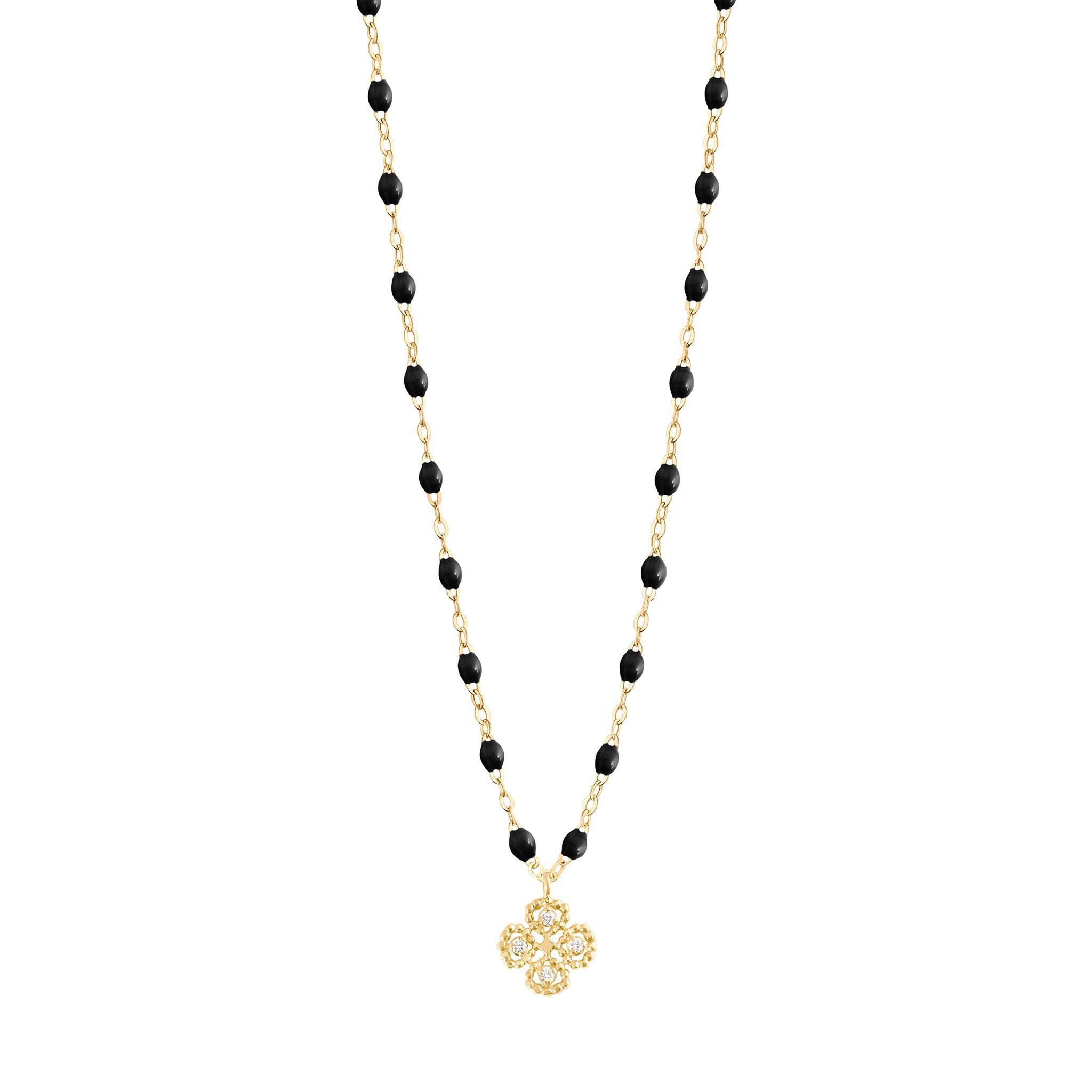 Collier noir Lucky Trèfle, diamants, or jaune, 42 cm