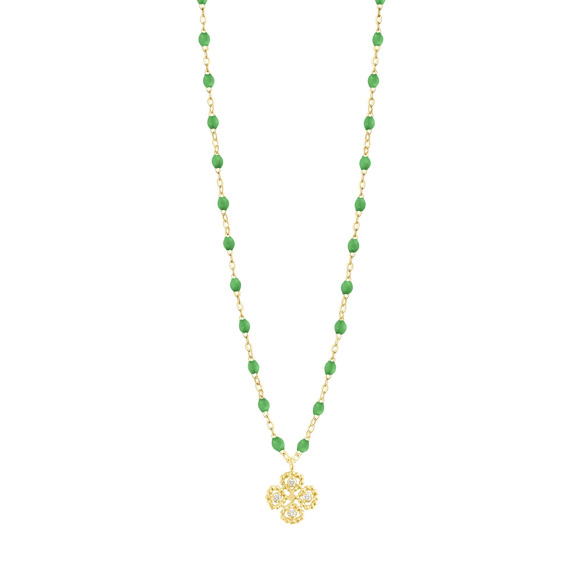 Collier prairie Lucky Trèfle, diamants, or jaune, 42 cm