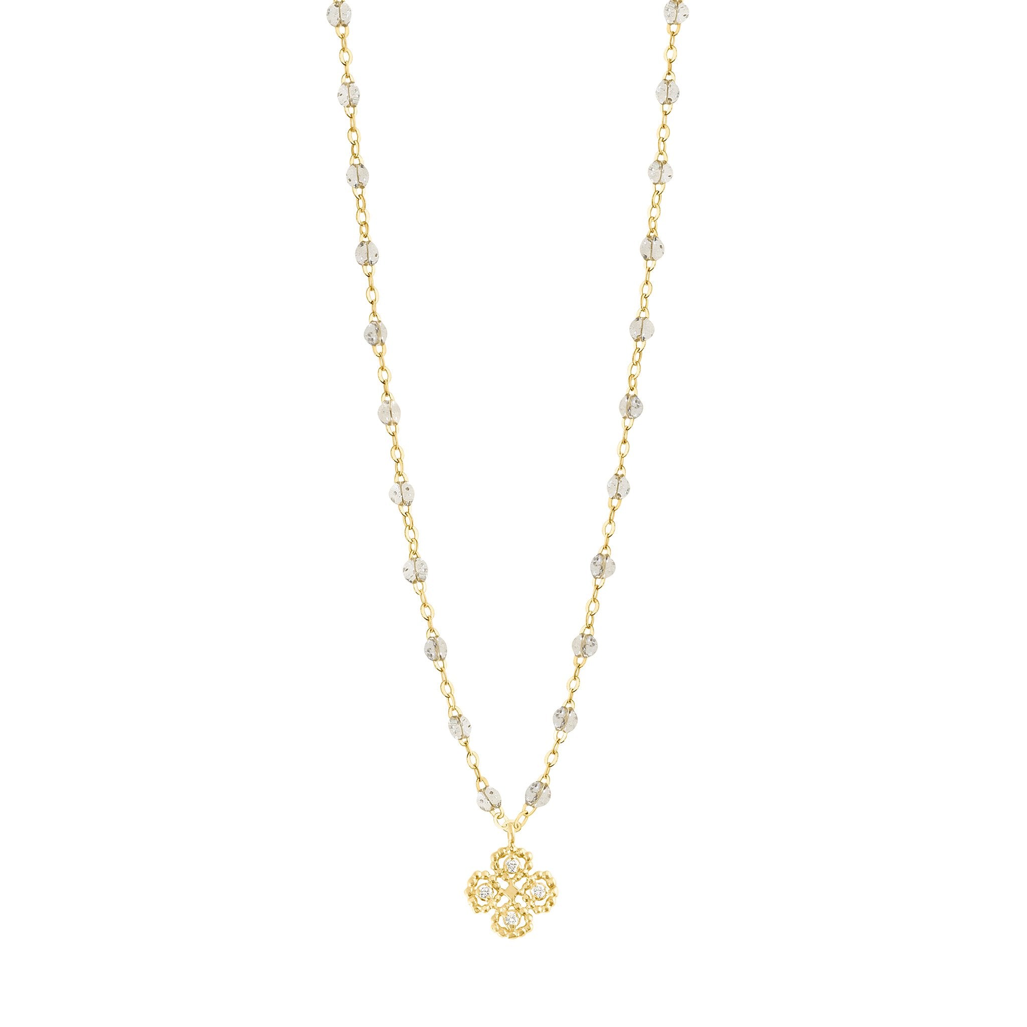 Collier sparkle Lucky Trèfle, diamants, or jaune, 42 cm