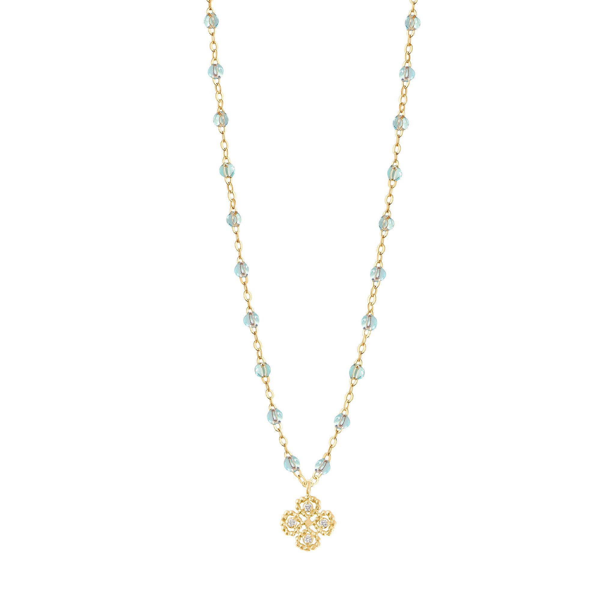 Collier Ice Lucky Trèfle, diamants, or jaune, 42 cm