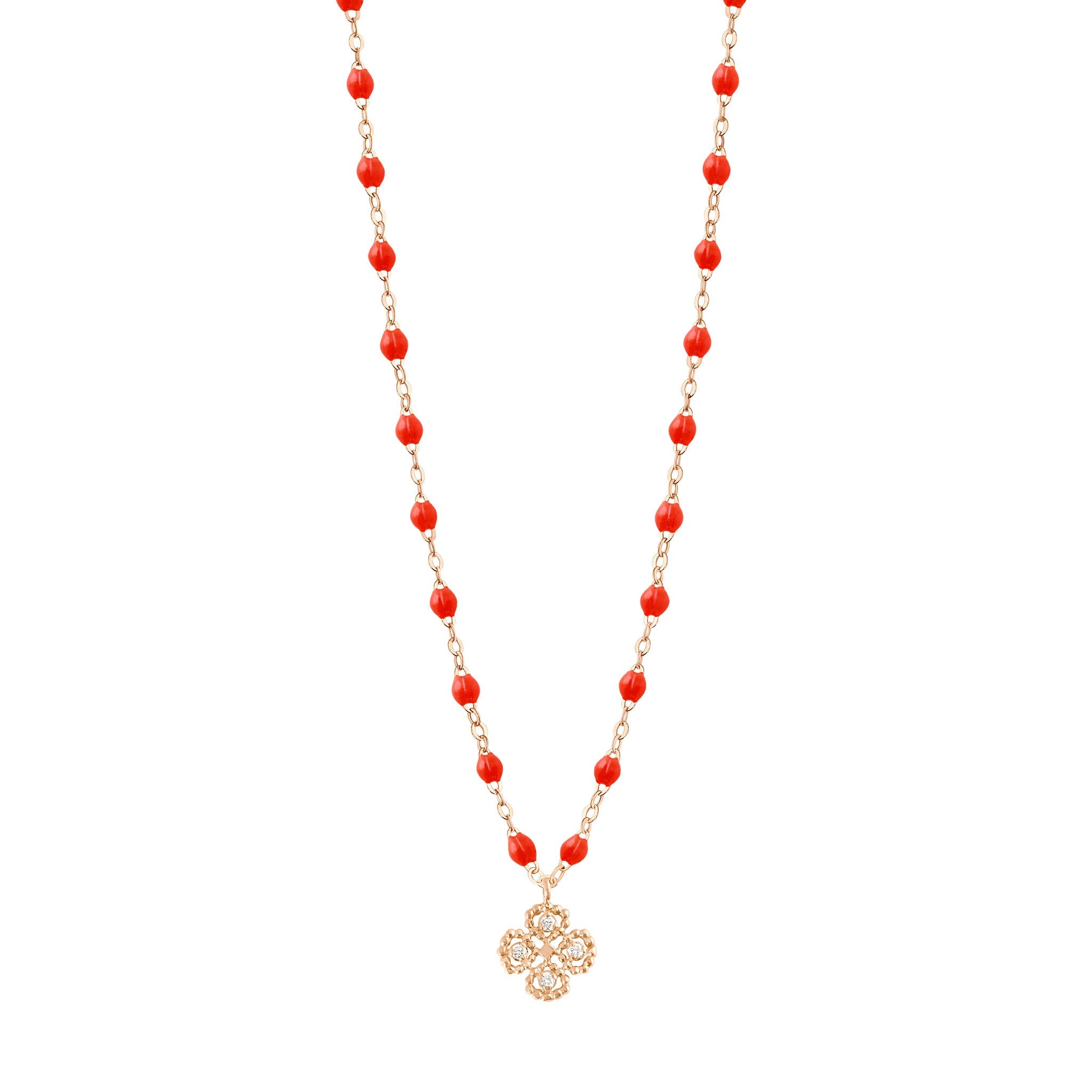 Collier corail Lucky Trèfle, diamants, or rose, 42 cm lucky Référence :  b1lk007r5842di -1