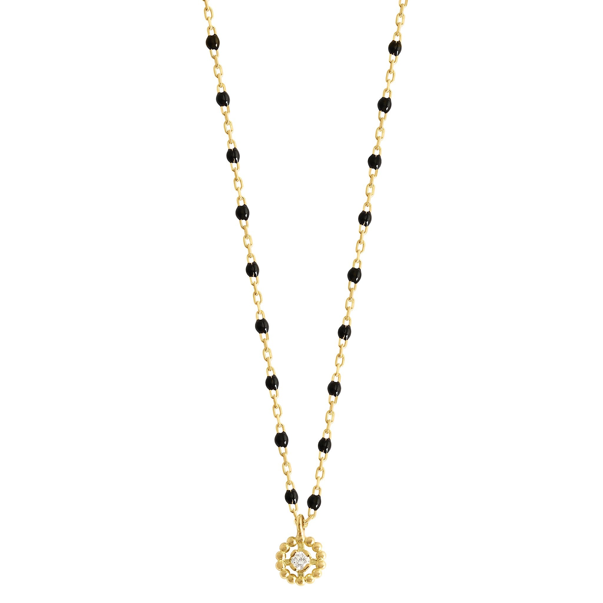 Collier Lucky Puce, diamant, or jaune et mini perles de résine noire, 42 cm