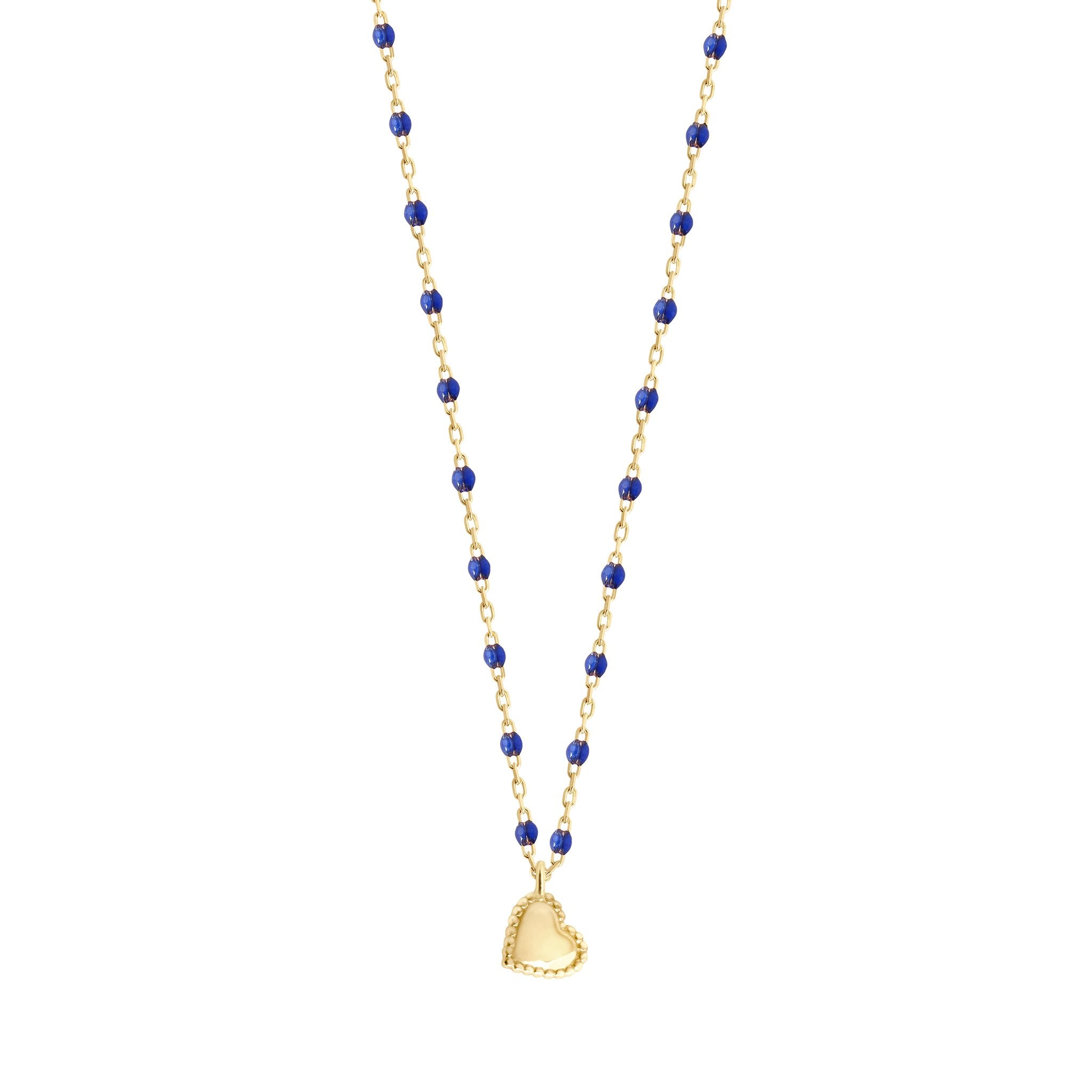 Collier Lucky Coeur, or jaune et mini perles de résine prusse, 40 cm lucky Référence :  b1lk012j0740xx -1