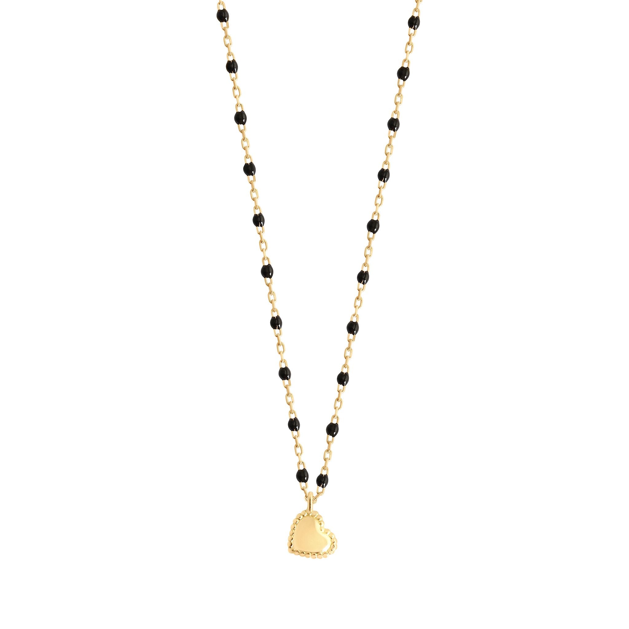 Collier Lucky Coeur, or jaune et mini perles de résine noire, 40 cm lucky Référence :  b1lk012j2040xx -1