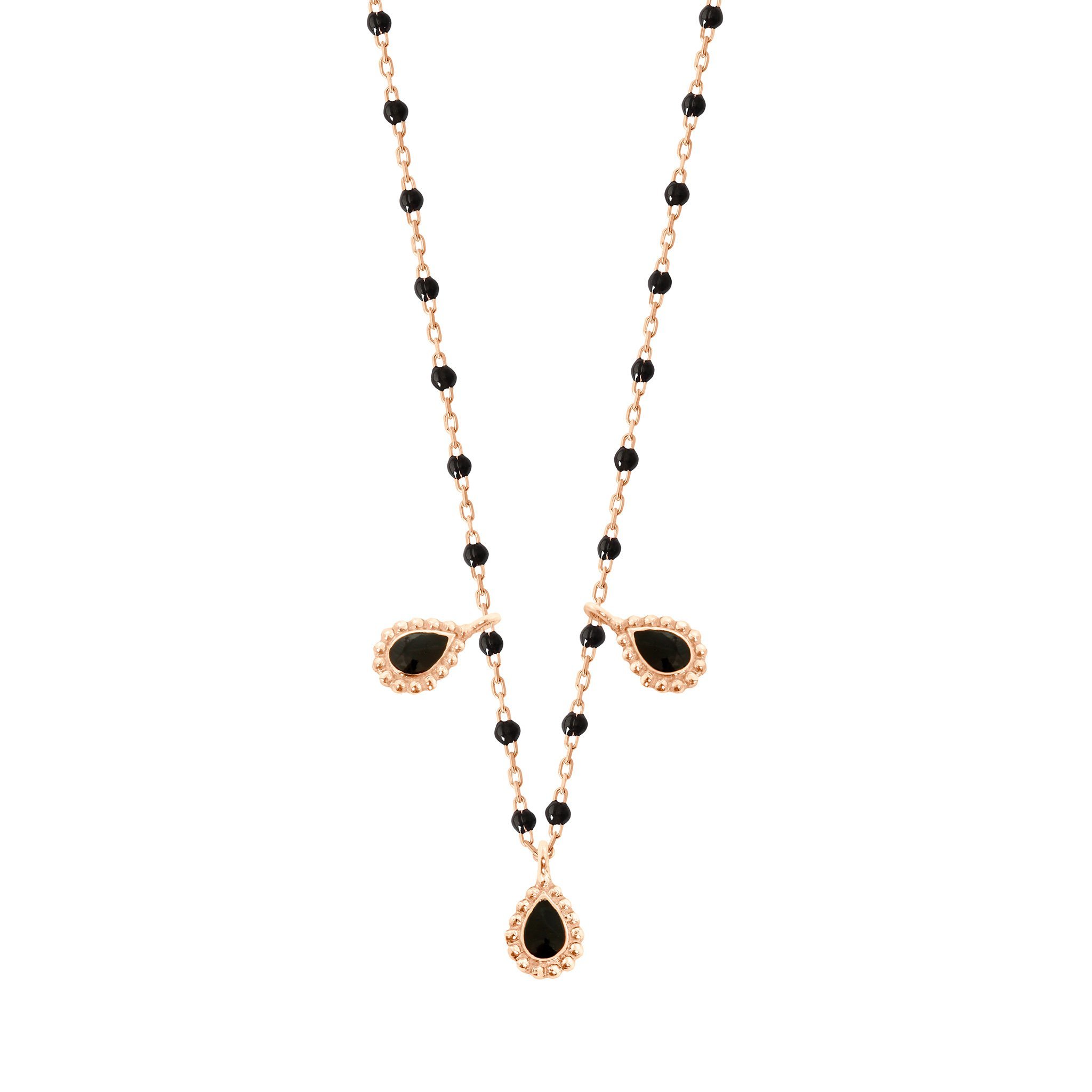 Collier noir Lucky Cashmere , or rose et mini perles, 42 cm