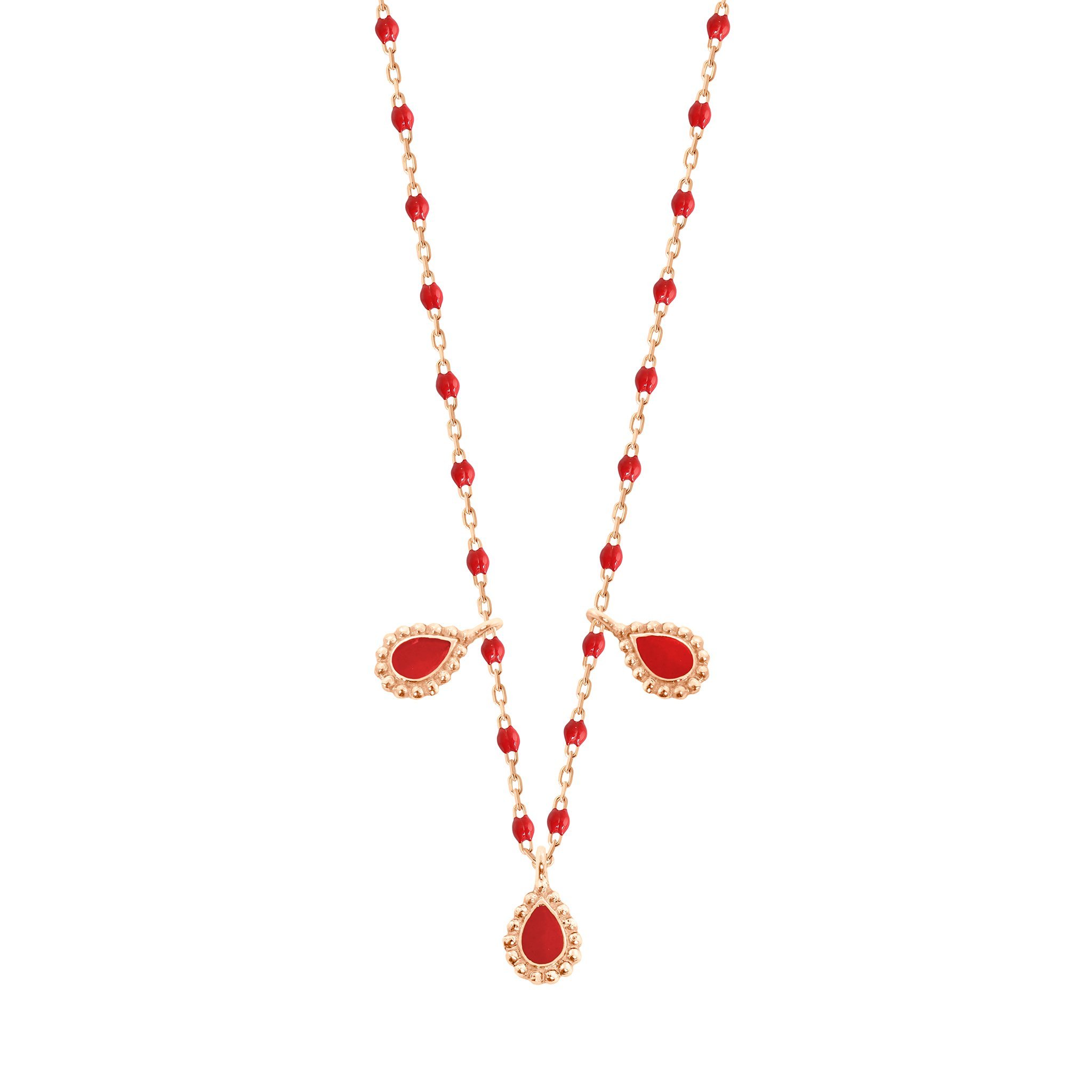 Collier coquelicot Lucky Cashmere , or rose et mini perles 42  cm