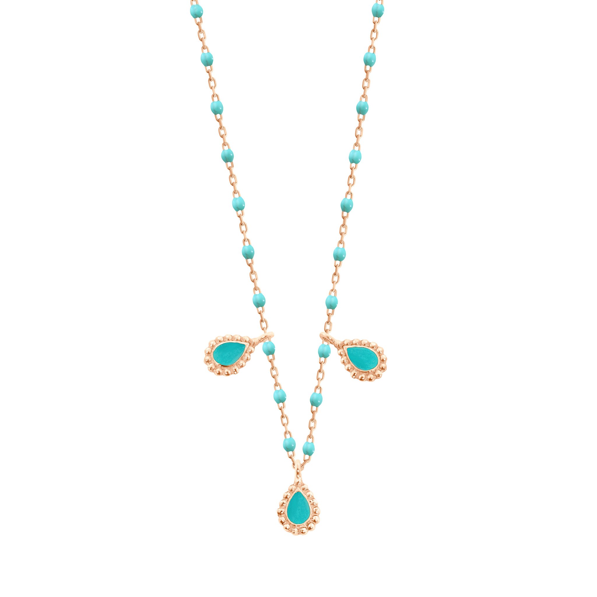 Collier turquoise vert Lucky Cashmere , or rose et et mini perles, 42  cm