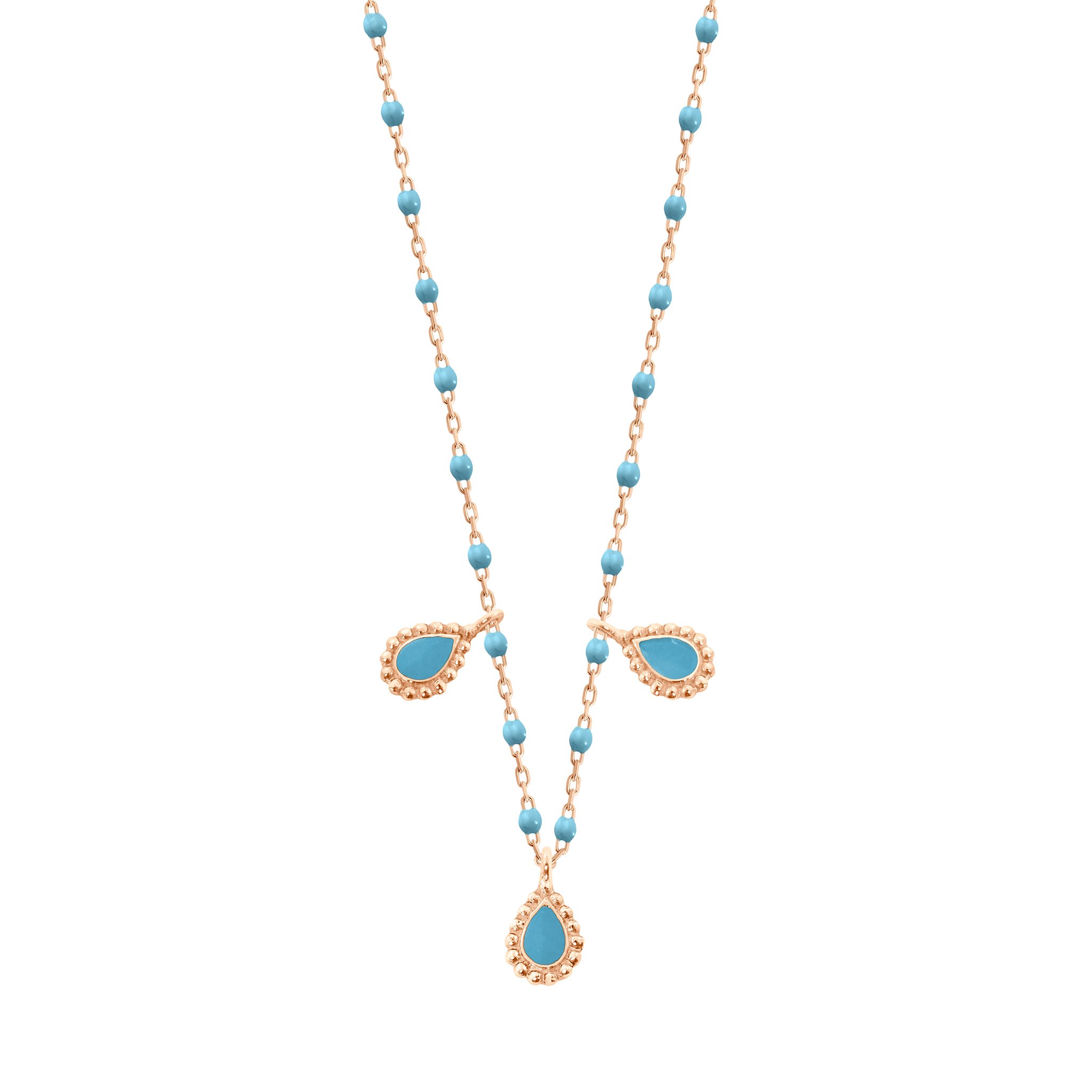 Collier turquoise Lucky Cashmere , or rose et mini perles, 42 cm