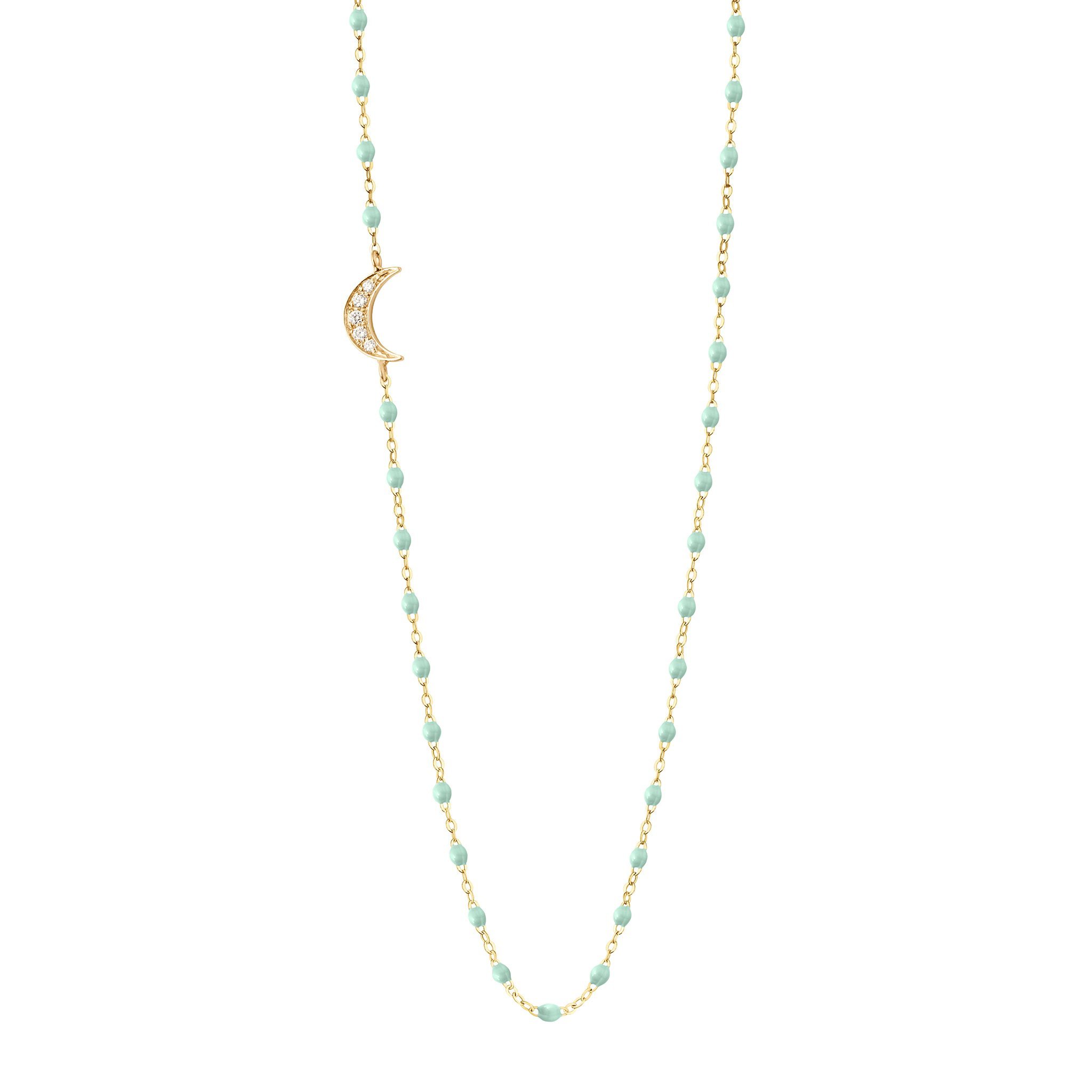 Collier jade Lune, diamants, or jaune, 42 cm